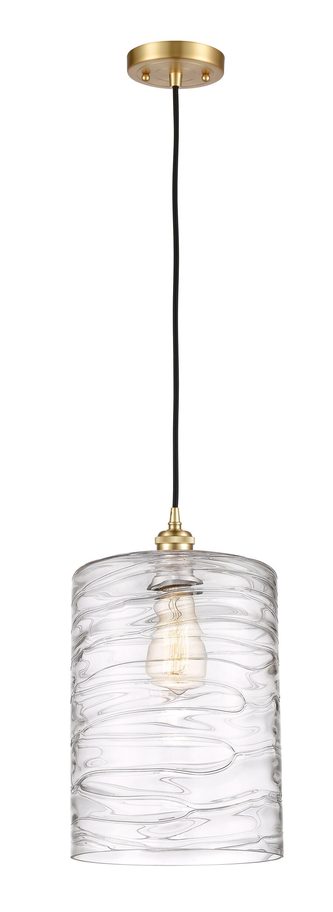 Innovations Lighting 516-1P-SG-G1113-L Cobbleskill Satin Gold Industrial Textured glass Drum Medium Hanging Pendant light