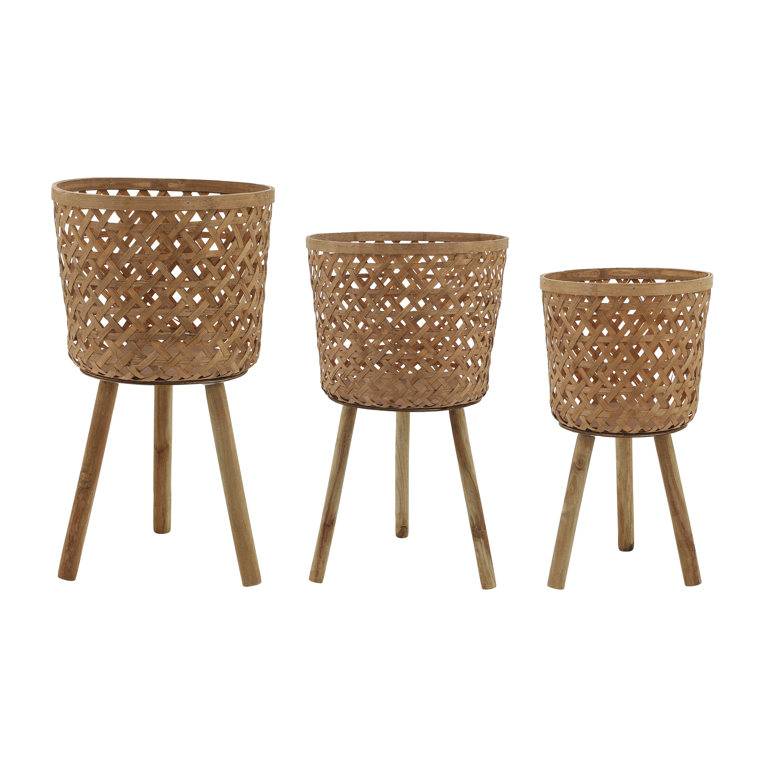 Kahomvis HDA-QPB0-798 Round 14.75-in W Large Brown Bamboo Indoor/Outdoor Planter
