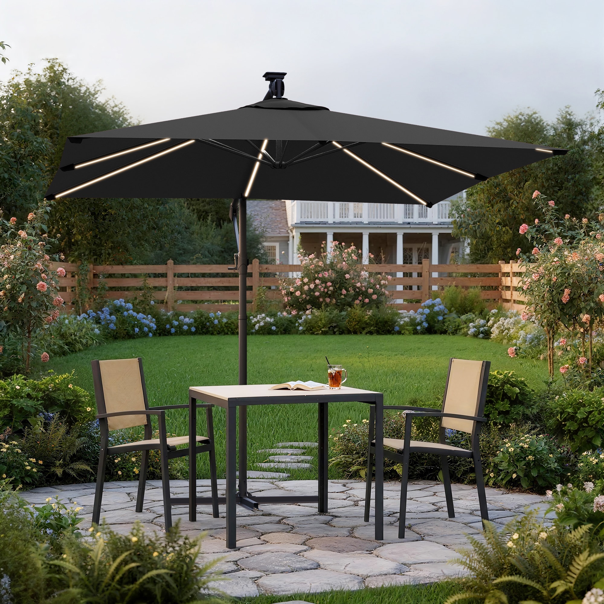 ACEGOSES 8.2-ft Steel Black Push-button Tilt Cantilever Patio Umbrella with Lights one_size | LW-SM-F102-BK