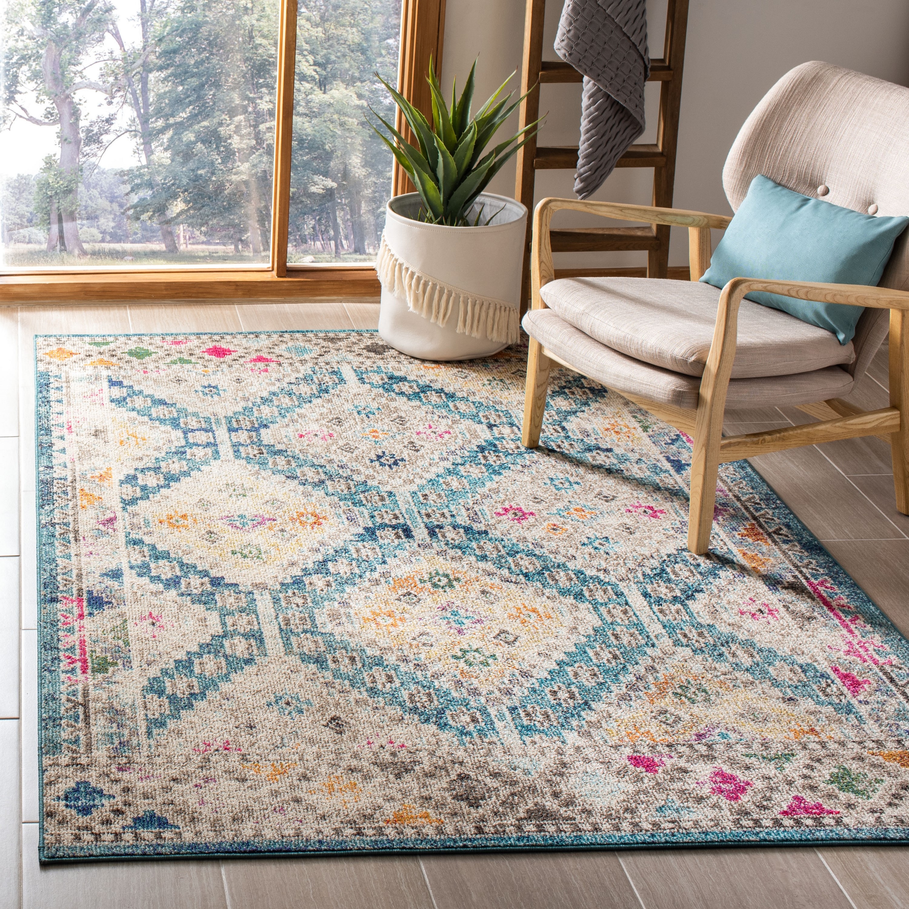 Madison Vintage Dark Blue Square Synthetic Area Rug - 3' x 3'