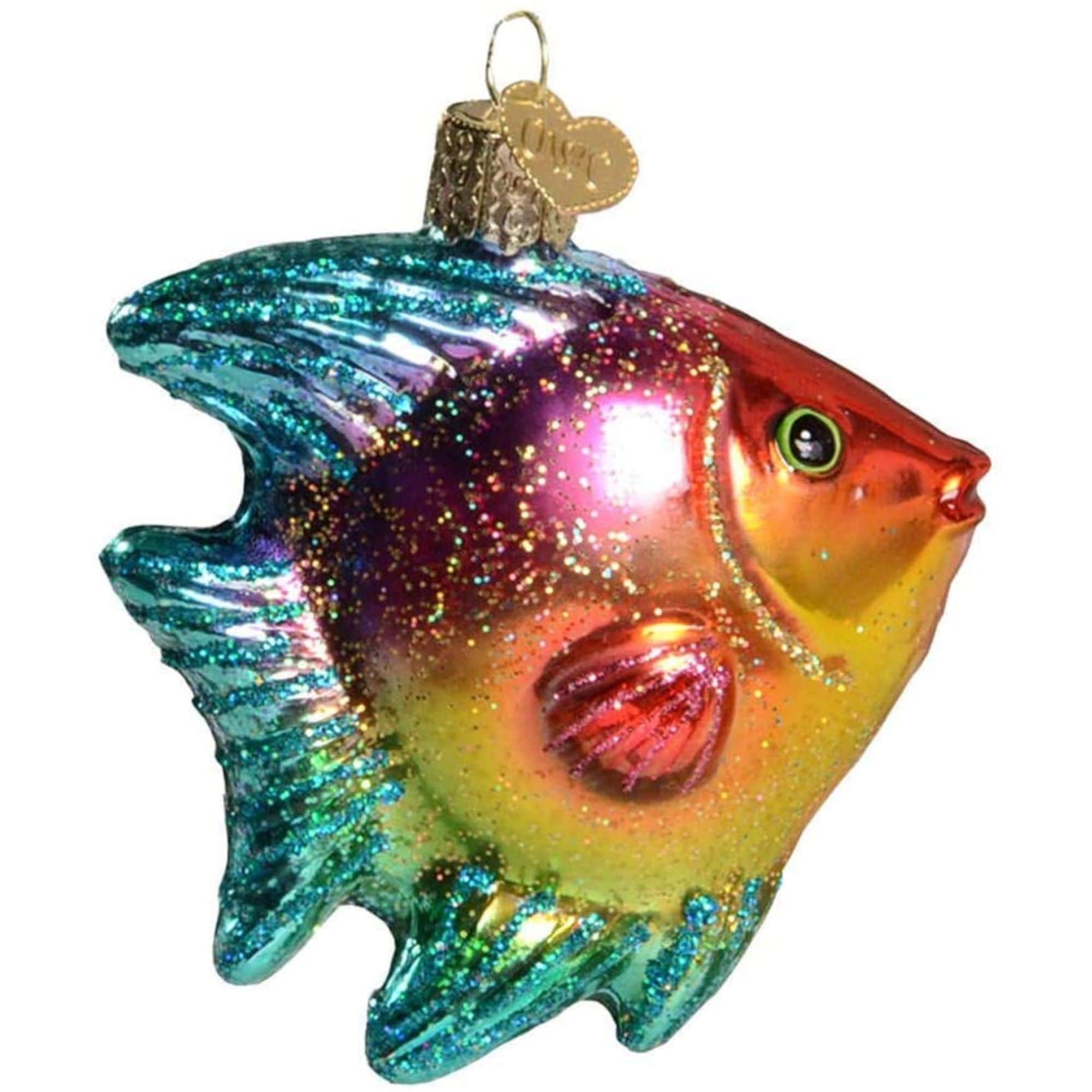 Old World Christmas 729343126245 Hanging Glass Tree Ornament - Pink/Yellow Tropical Angelfish