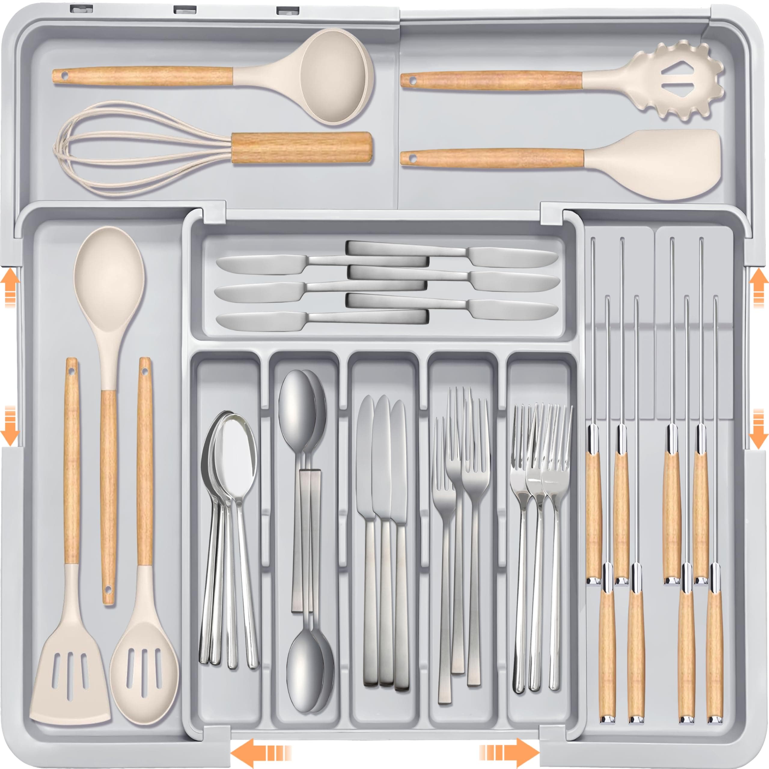 Aoibox  Adjustable Silverware Drawer Organizer with 2 Knife Blocks BPA Free Expandable Storage for Spoons Forks Knives