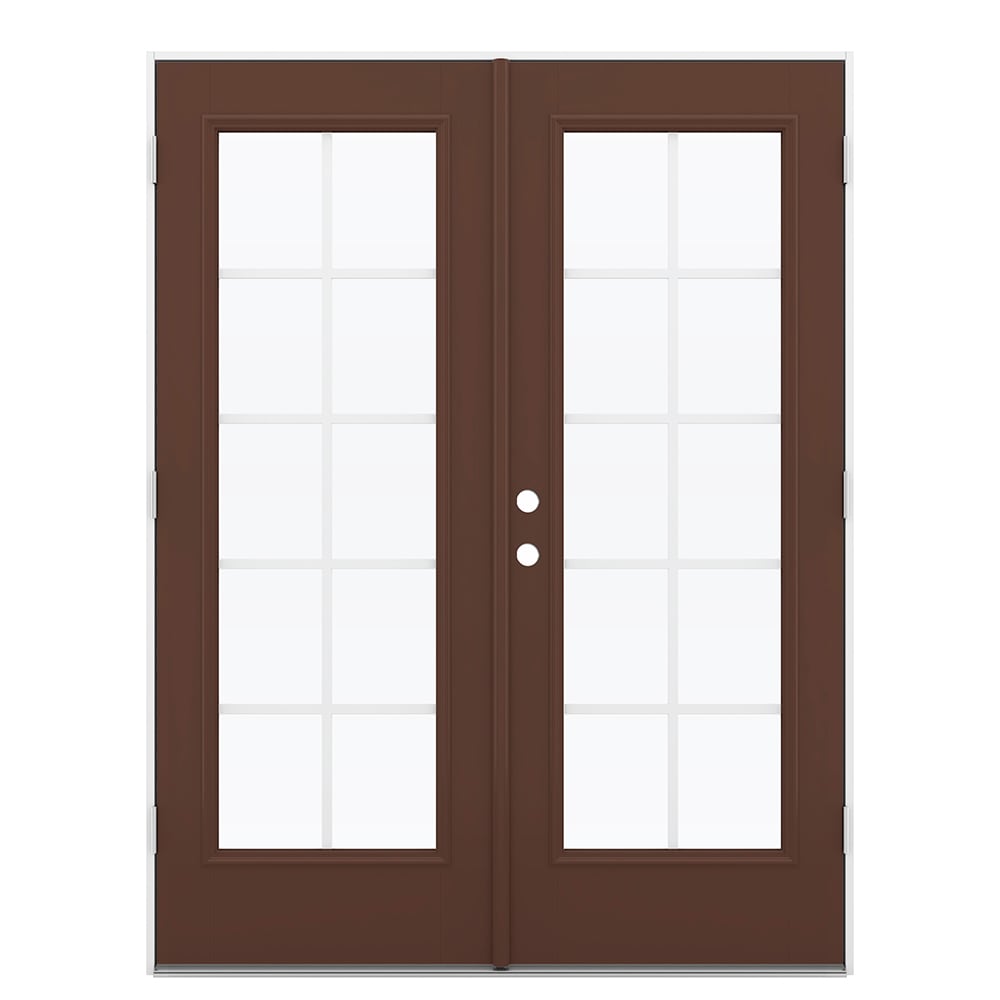 JELD-WEN LOWOLJW182300179 F-3500 60-in x 80-in x 4-9/16-in Jamb Low-E Grilles between the glass , Dark Chocolate Fiberglass Left-hand outswing French Double Patio Door