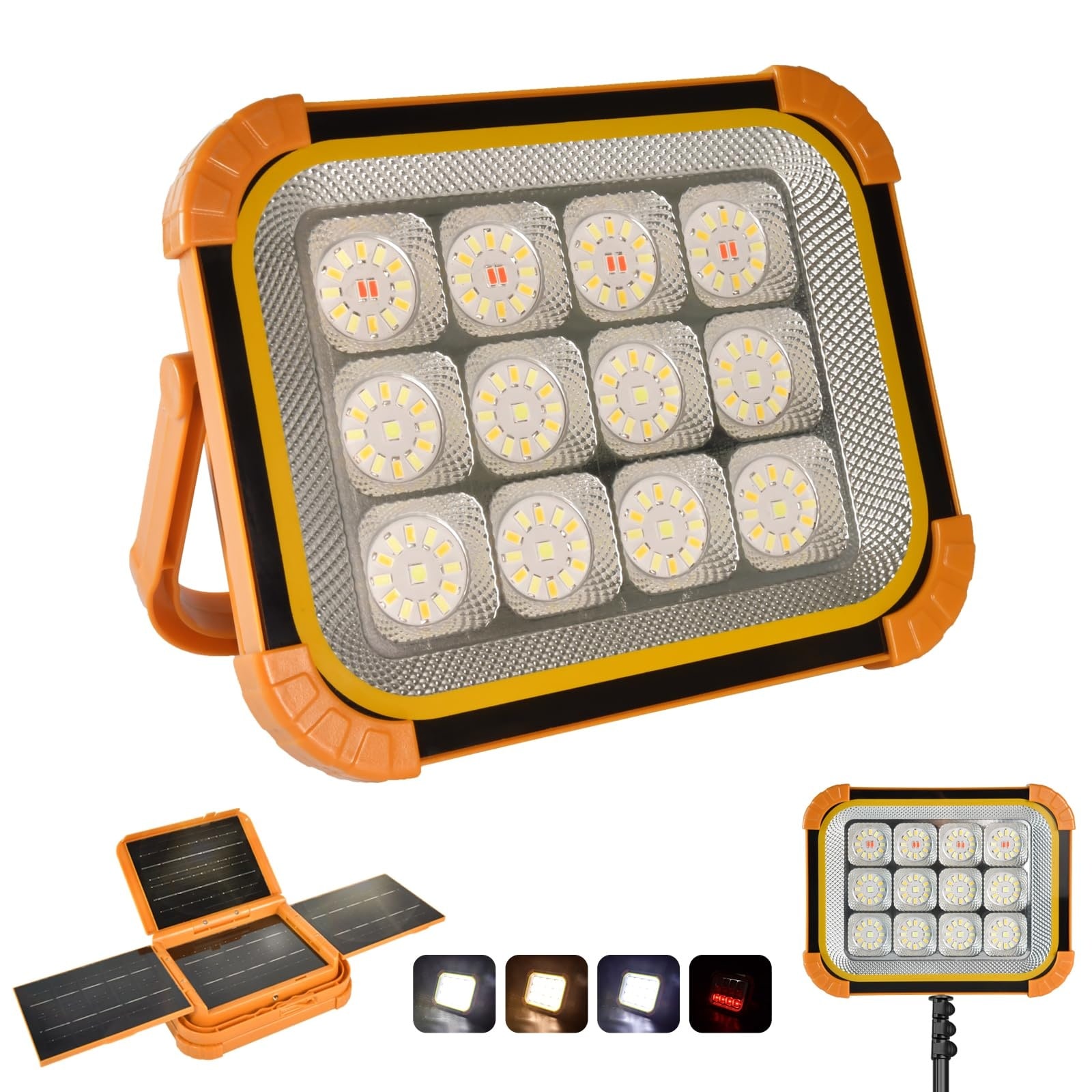 AOIZGMY  1 Piece 24000mAh Rechargeable Solar Work Light with 4 Solar Panels 20000 Lumen 4 Modes White Warm Natural Red Portable Floodlight