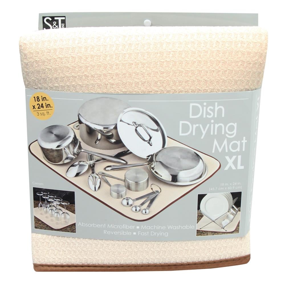 Kitchen Basics Dish Drying Mat XL for Kitchen, Absorbent, Reversible  Microfiber Dish Mat, 18 Inch x 24 Inch, Cream