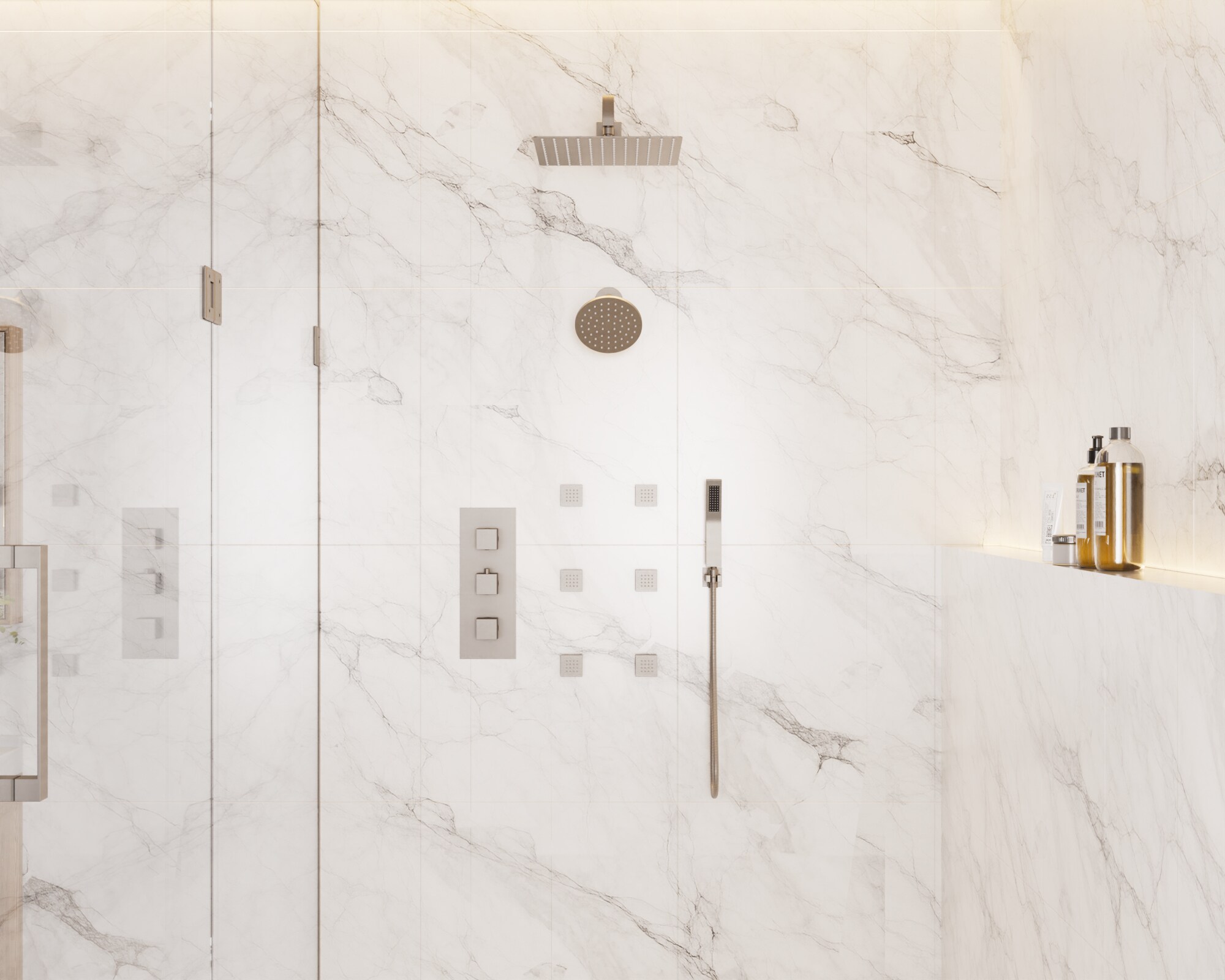 CRANACH CROZET Thermostatic Shower System with Dual Shower Head and 6 Body Jets and Hand Shower (Valve Included)