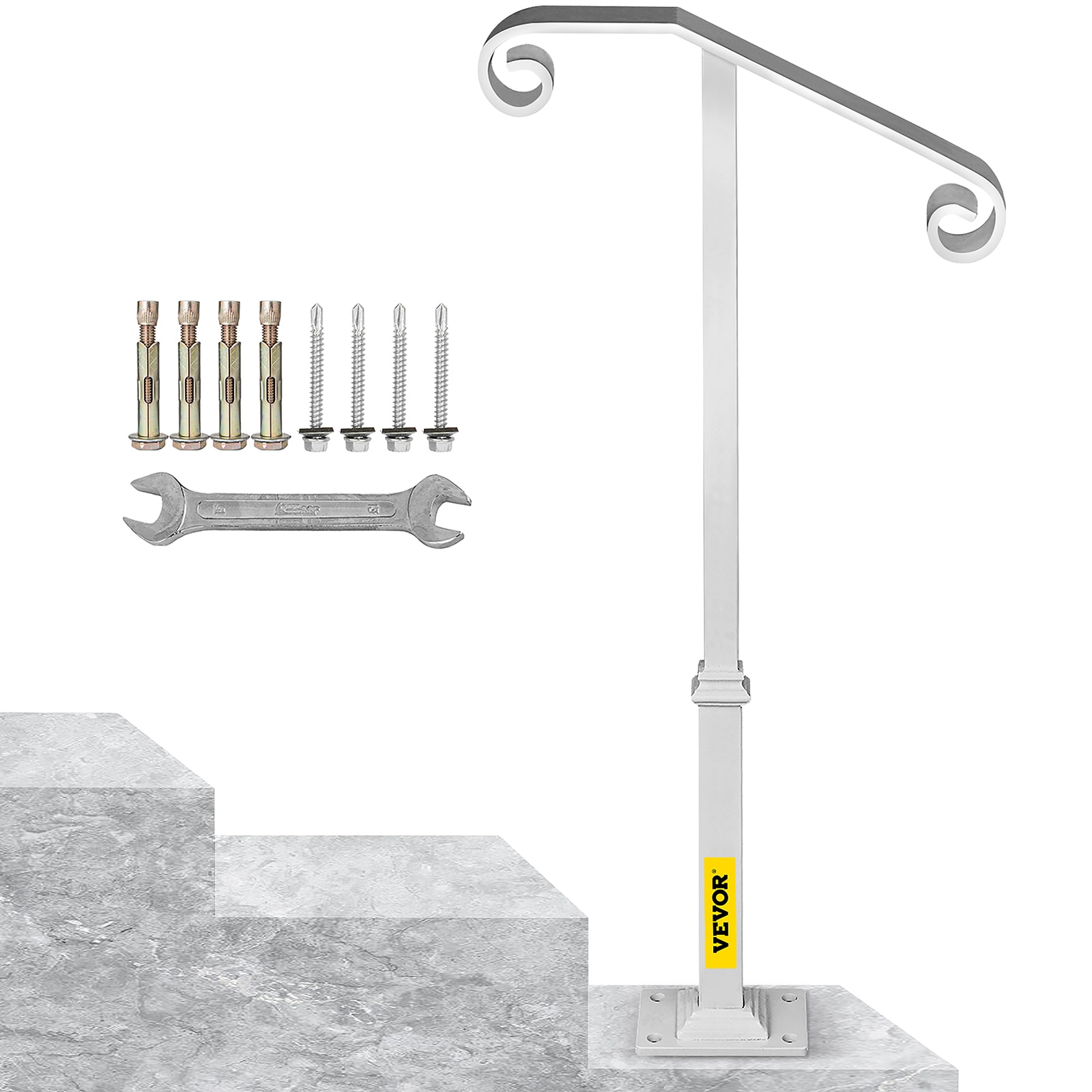 VEVOR LTFSBSDDZJSFS0001V0 1-2 Steps Single Post Handrail 20.5-Inches x 38.8-Inches Wrought iron Finished Wrought iron Handrail