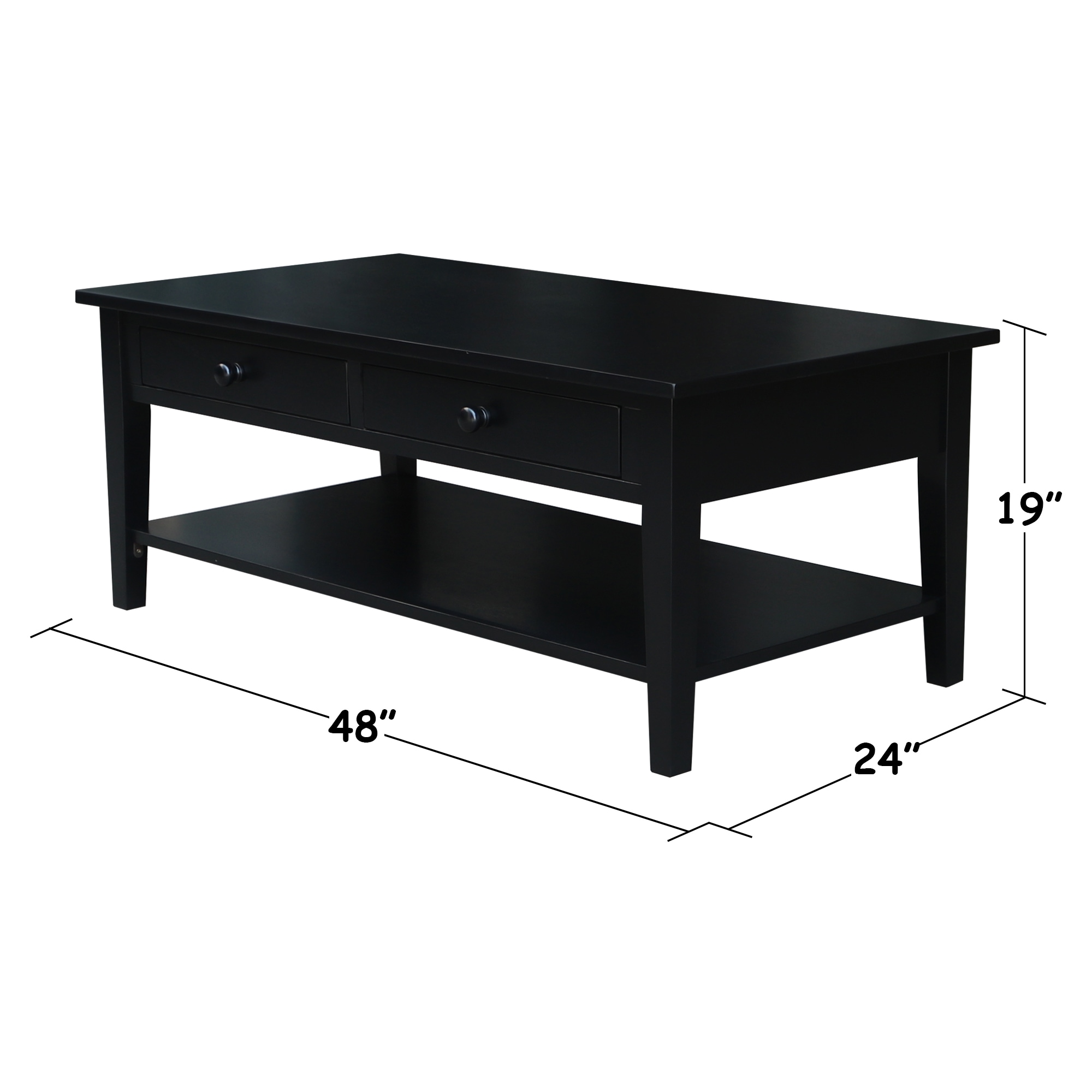Spencer 54'' Black Parawood Rectangular Coffee Table with Storage