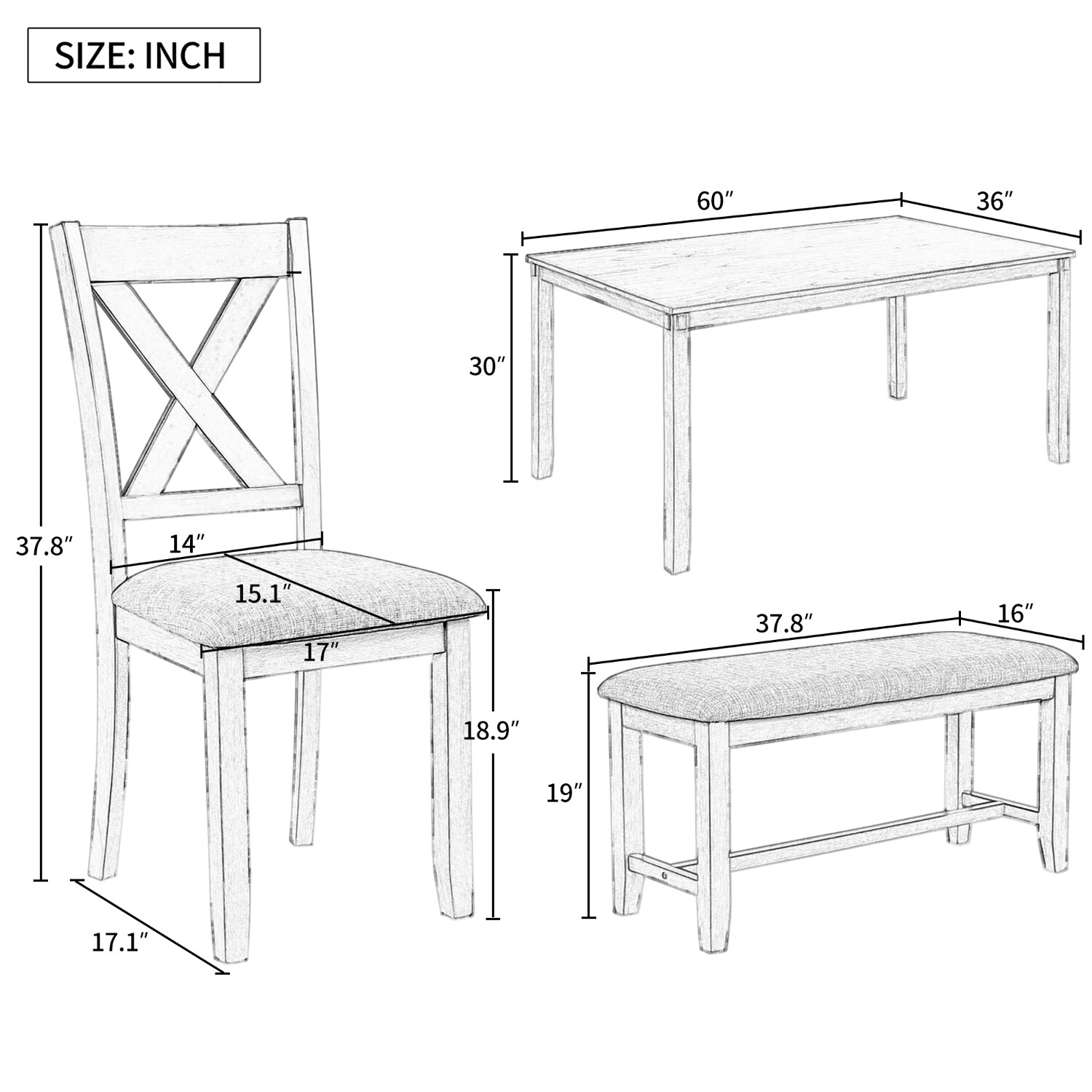 Lirago 6-Piece Rectangular Farmhouse Dining Table Set Wooden Kitchen ...