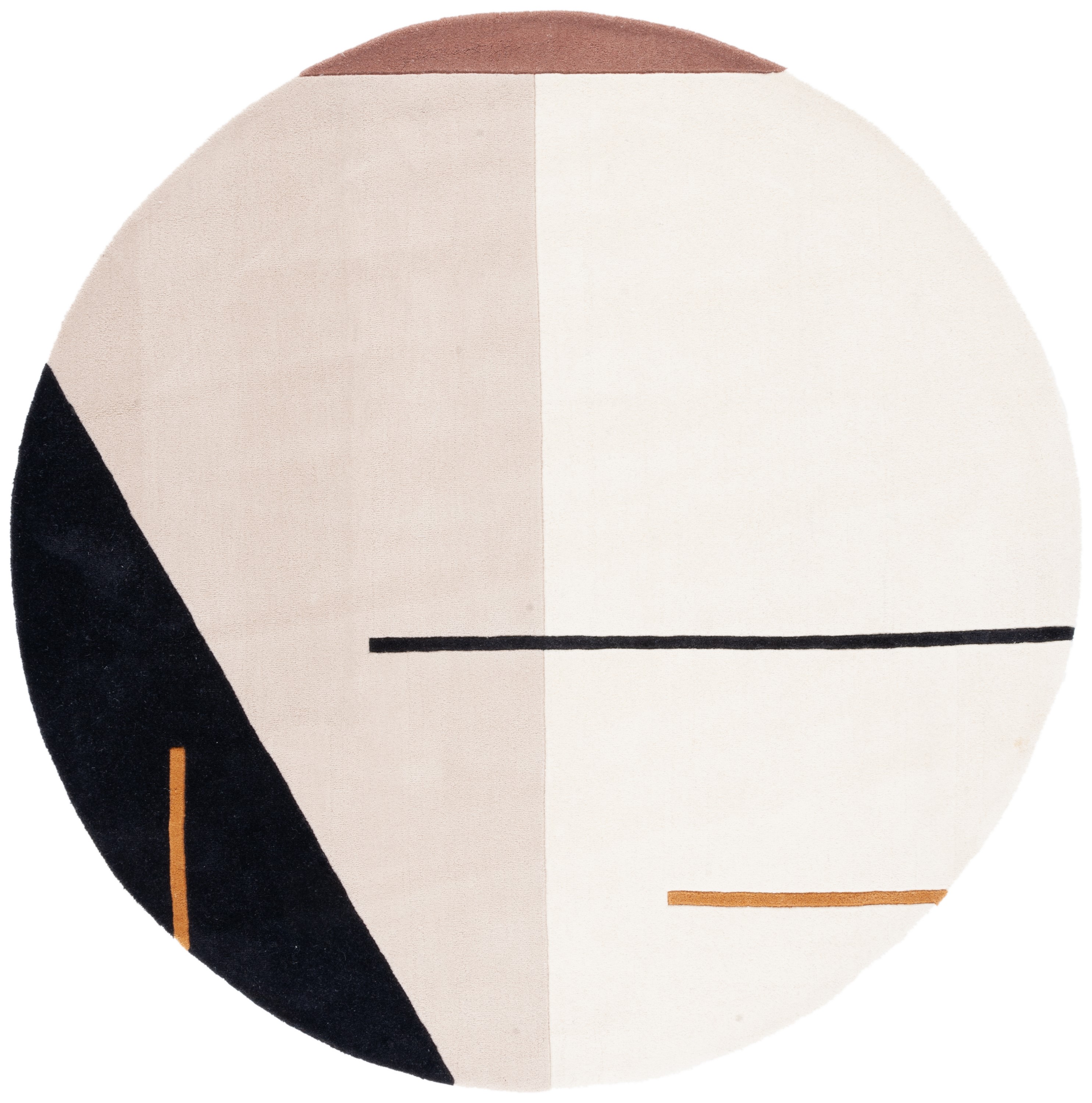 Round Black and Ivory Wool Silk Abstract Tufted Area Rug