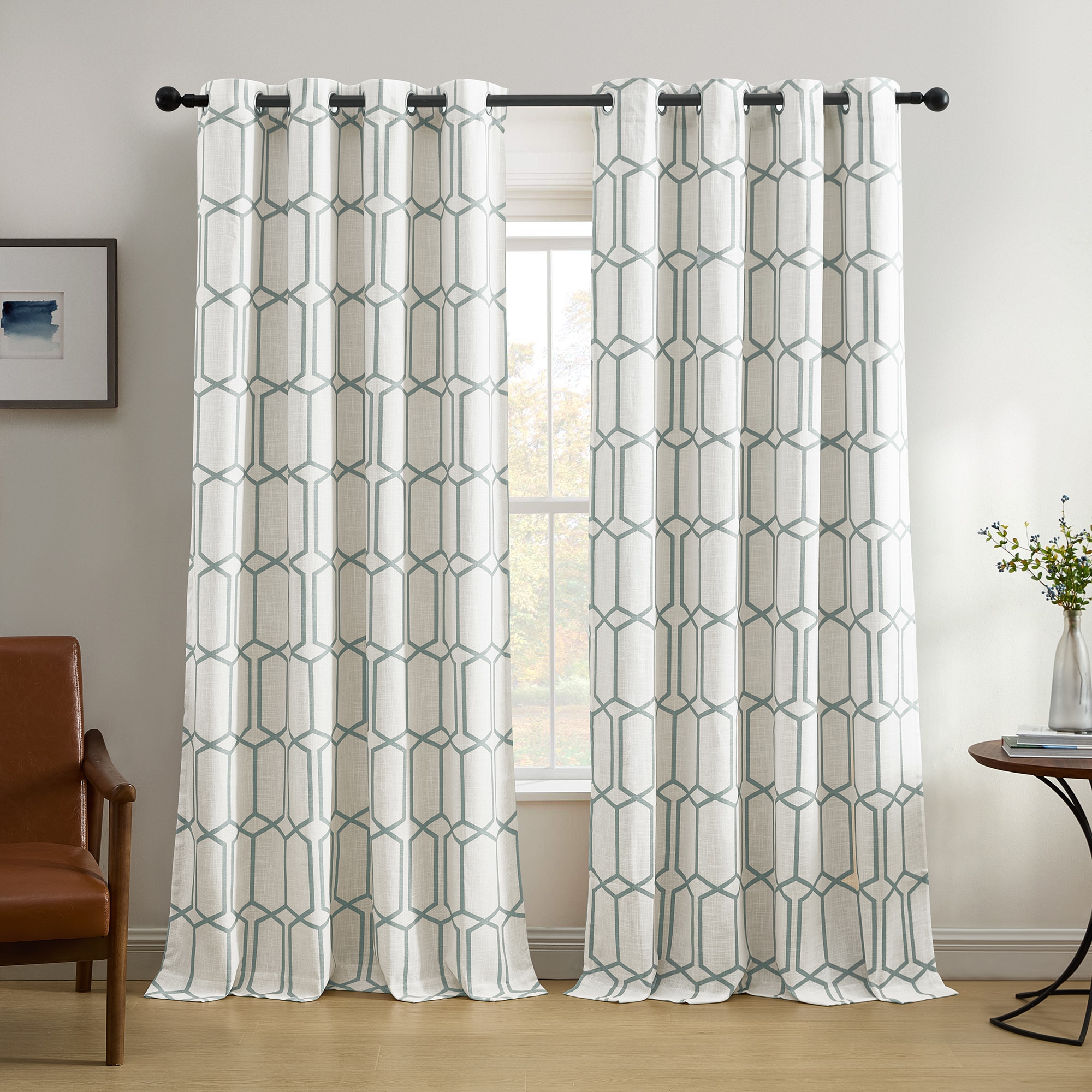 Elrene Home Fashions 026865929294 95-in Slate Blue Geometric Room darkening Standard lined Grommet Single curtain panel