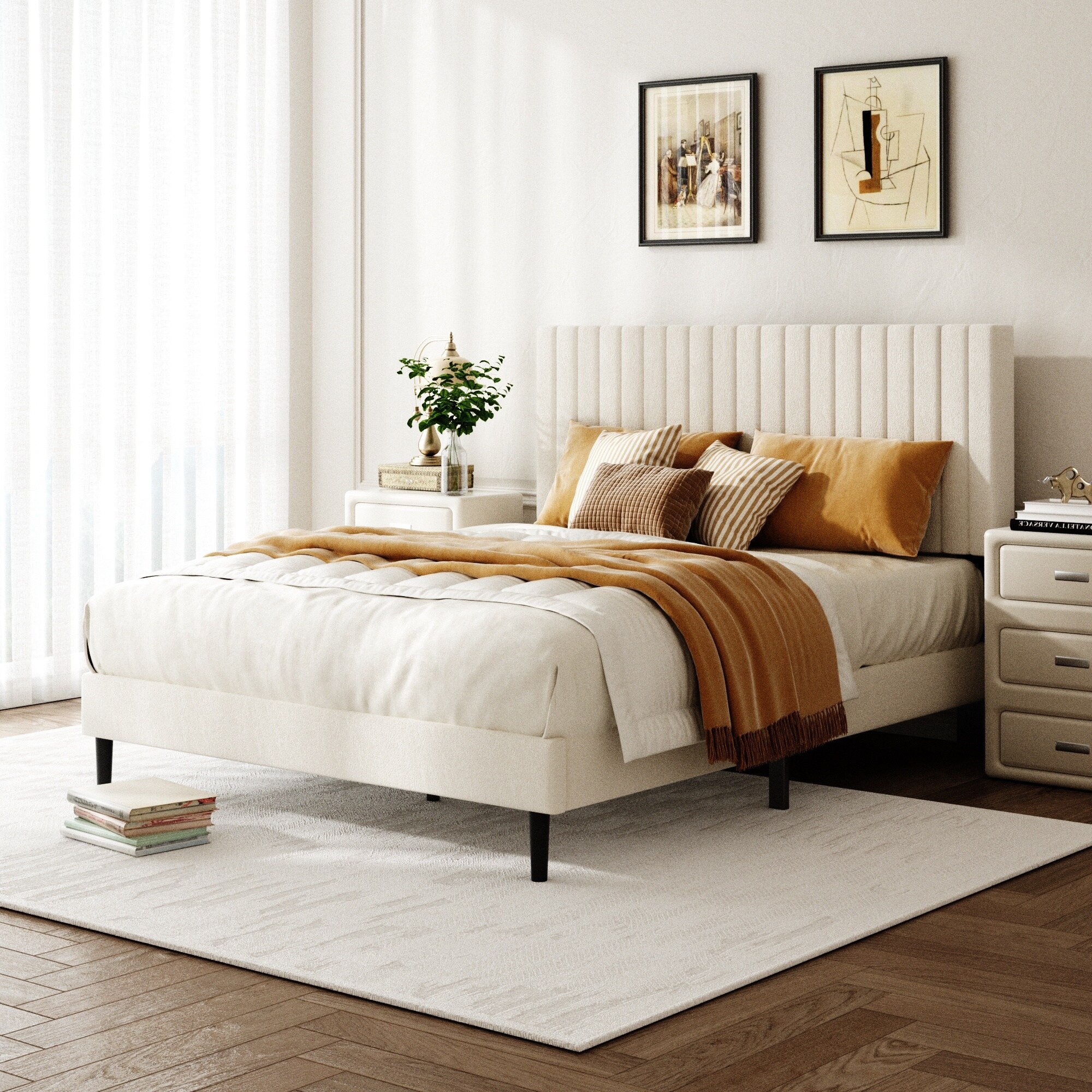 Clihome - Queen Black Metal Bed Frame with Headboard