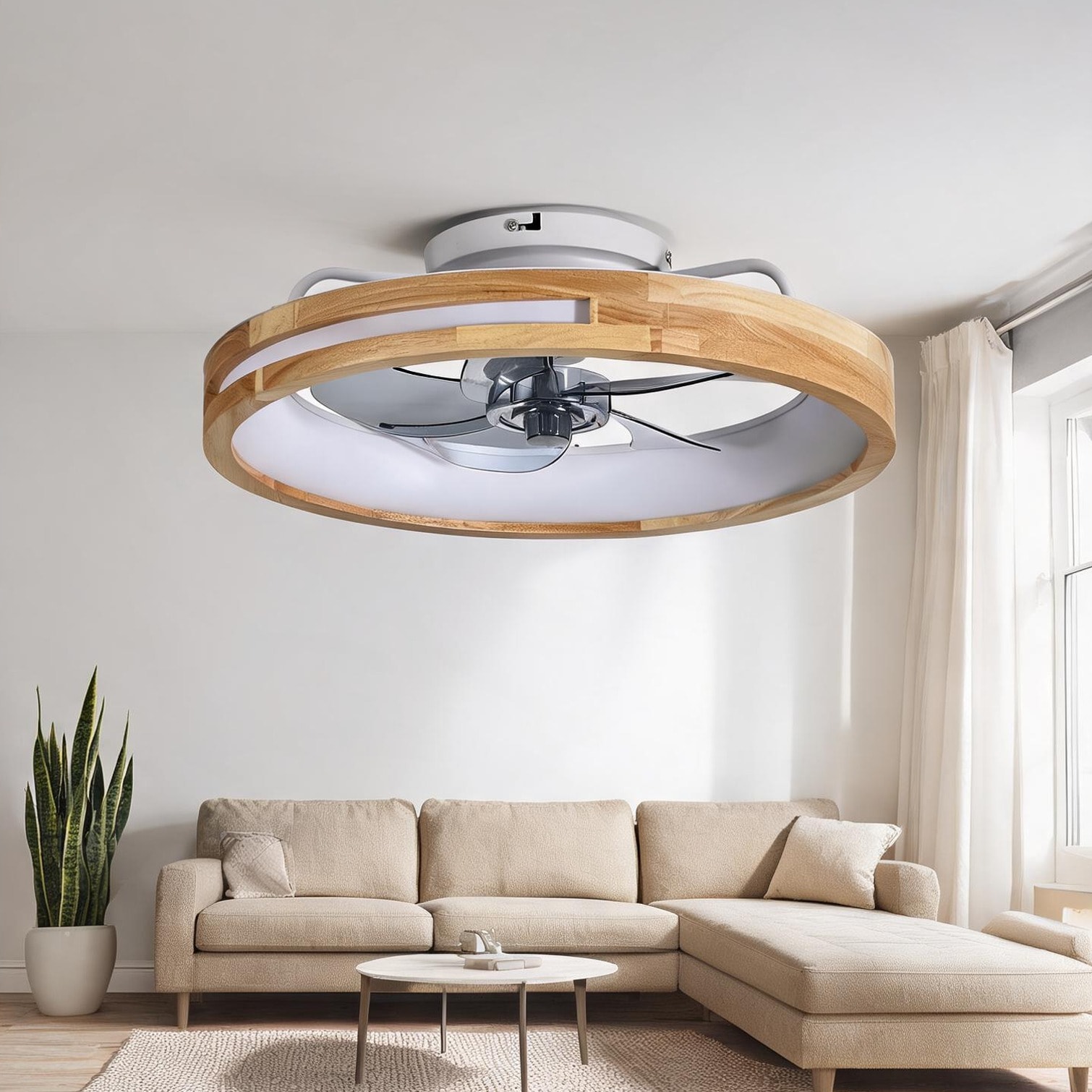 FlowLuxe 20-Inch Flush Mount Ceiling Fan with Light Carved Wood and ...