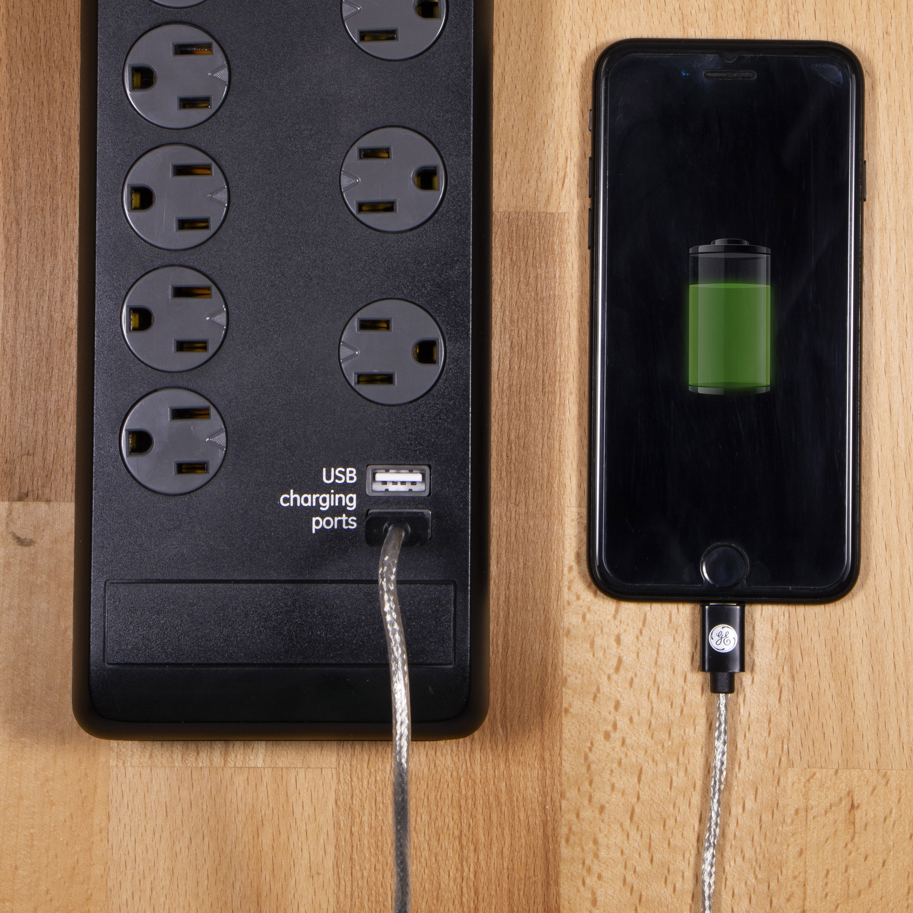GE 14096 6-ft 10 -Outlet 3000 Joules 1800 -Watts Black Indoor USB AC Surge Protector