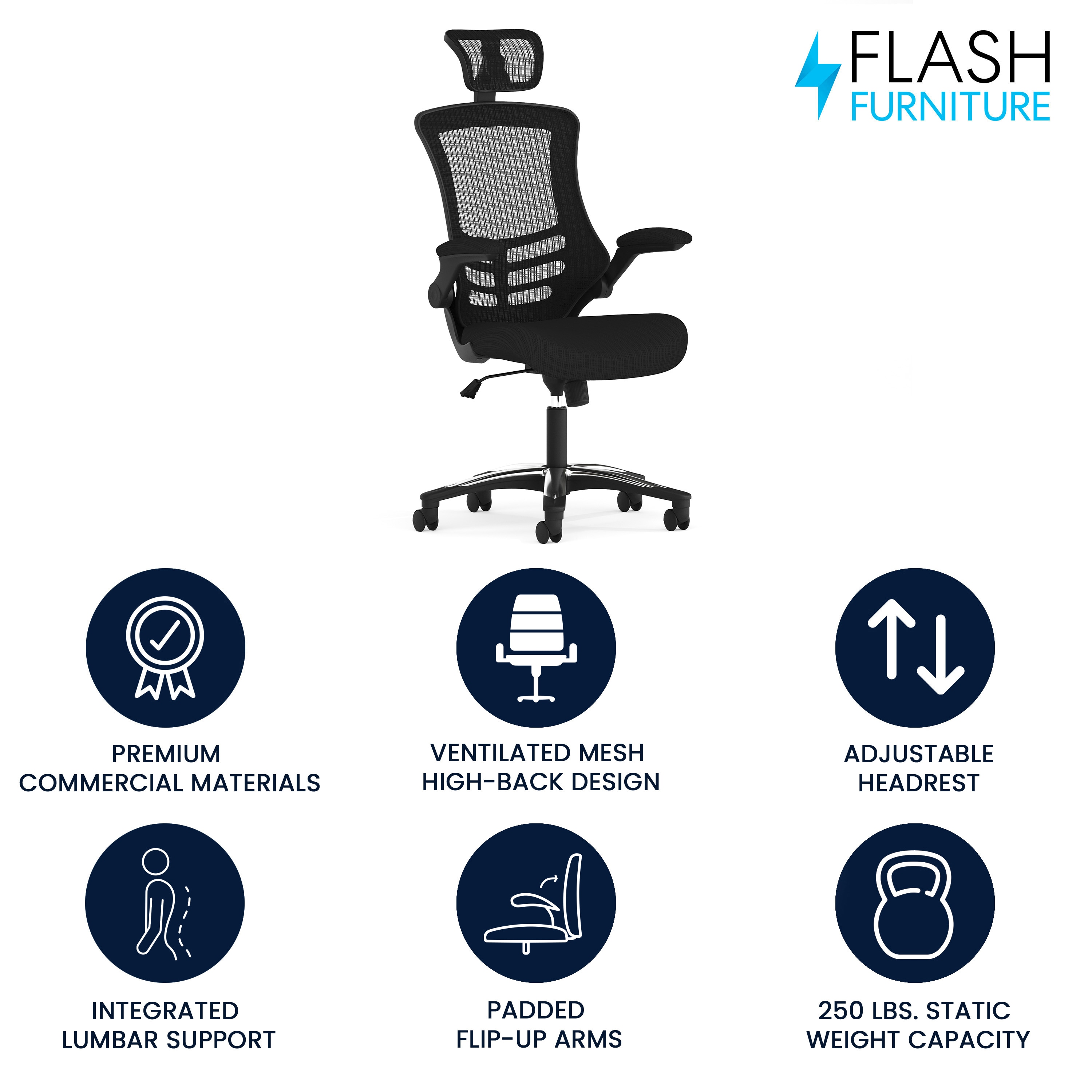 High-Back Black Mesh Swivel Executive Office Chair with Adjustable Arms
