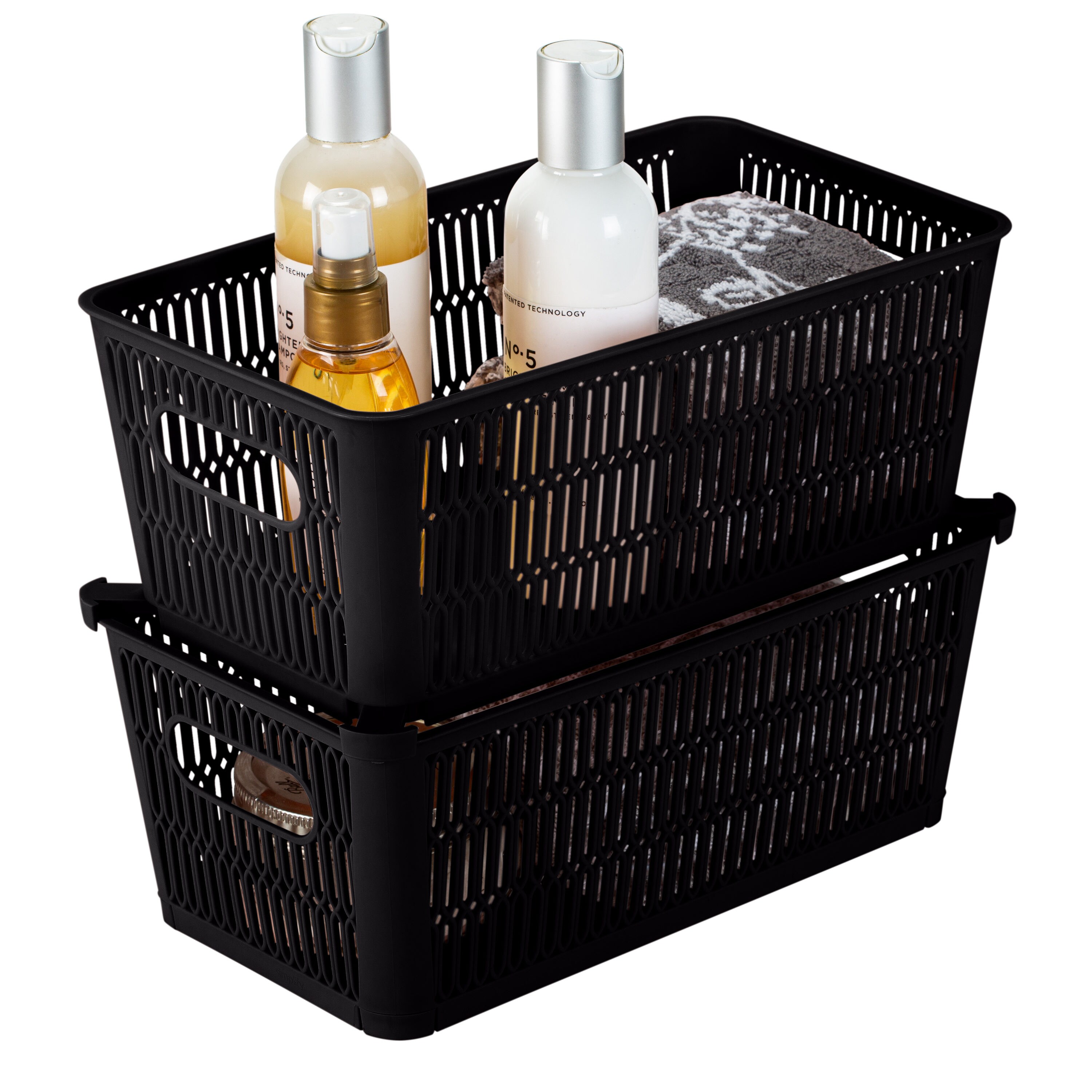 Simplify Slide 2 Stack It Storage Tote Baskets in Grey