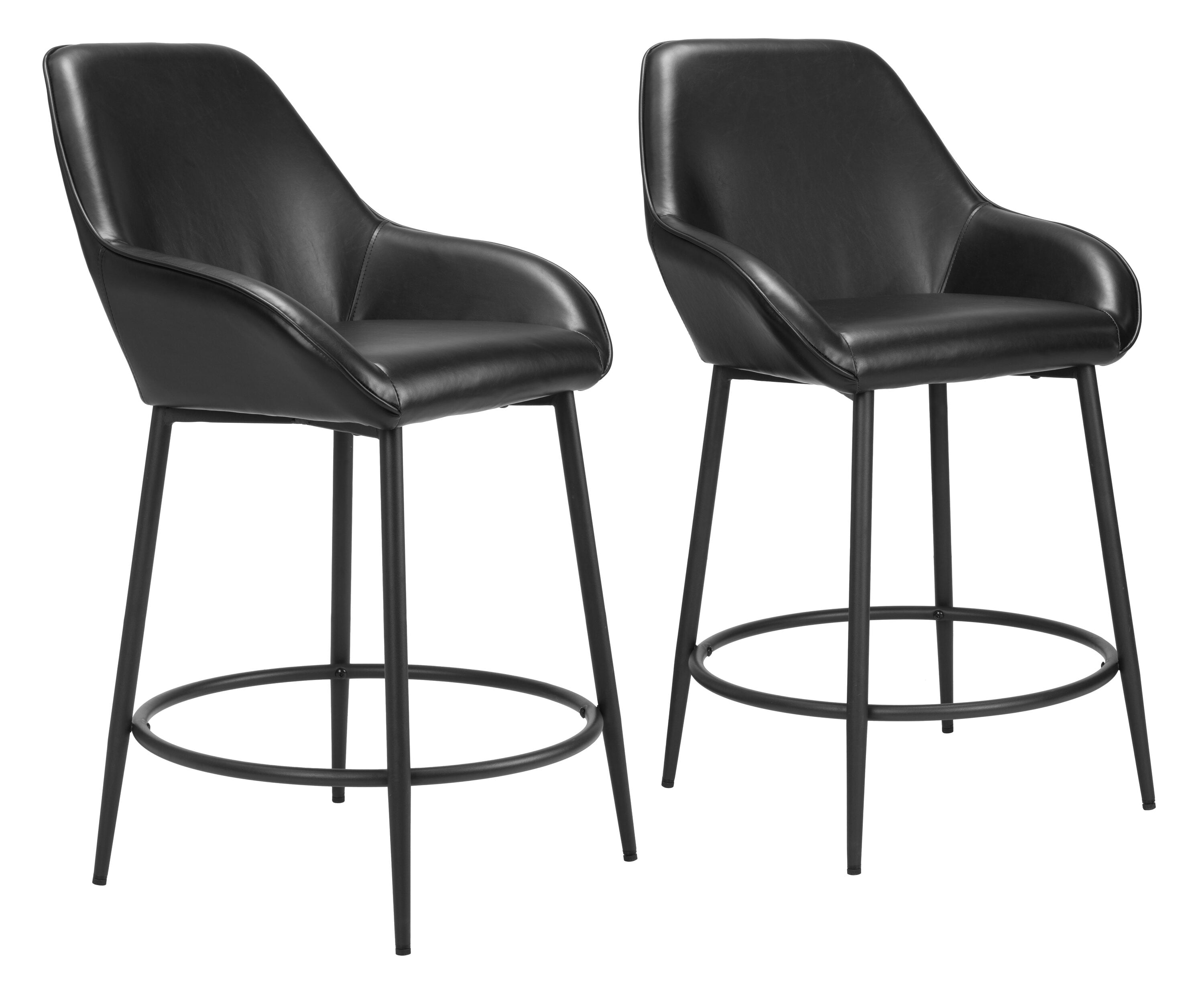 ZUO 110074 Set of 2 Black 25.2-in H Counter height (24-in to 27-in) Bucket Seat Upholstered Wood Back Bar Stool with Arms and Back