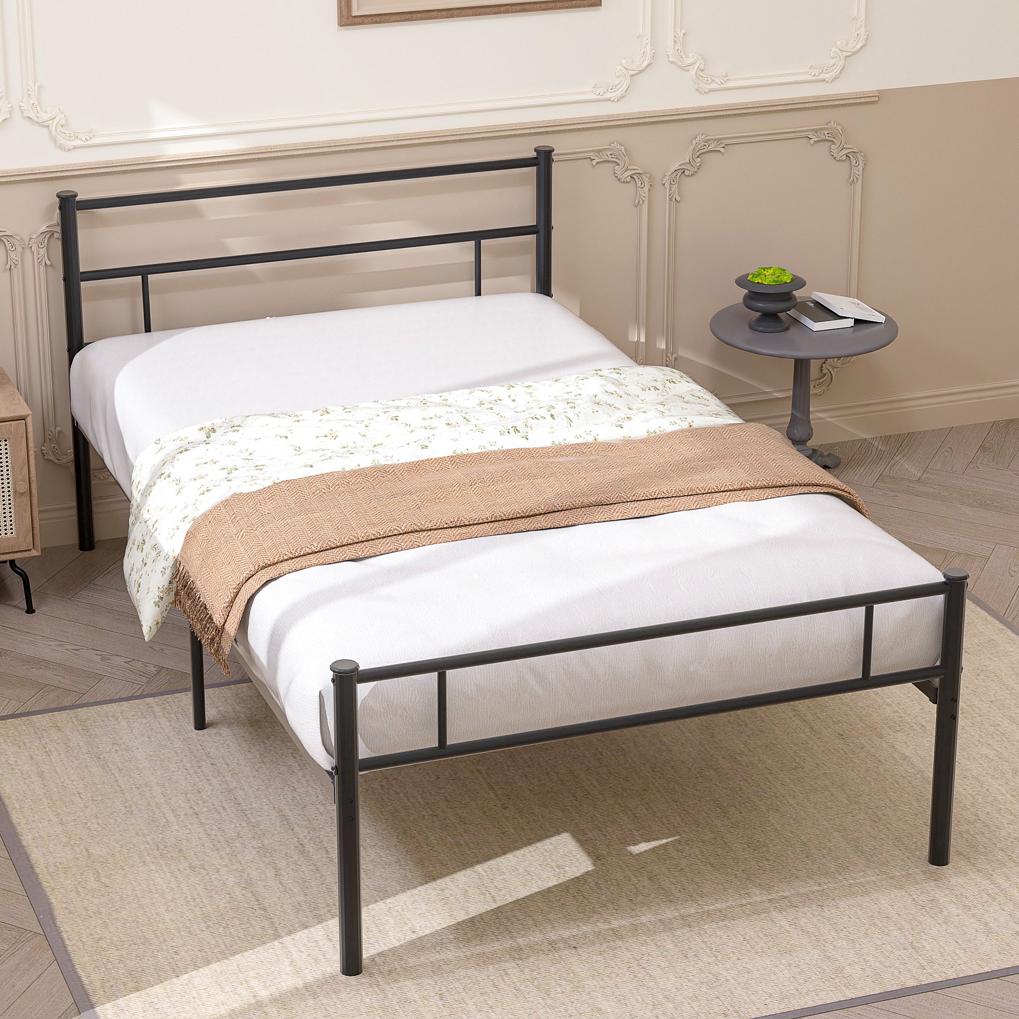 Vecelo LOE-LT-T03 Twin Platform Bed Frame with Headboard and Footboard No Box Spring Needed Black