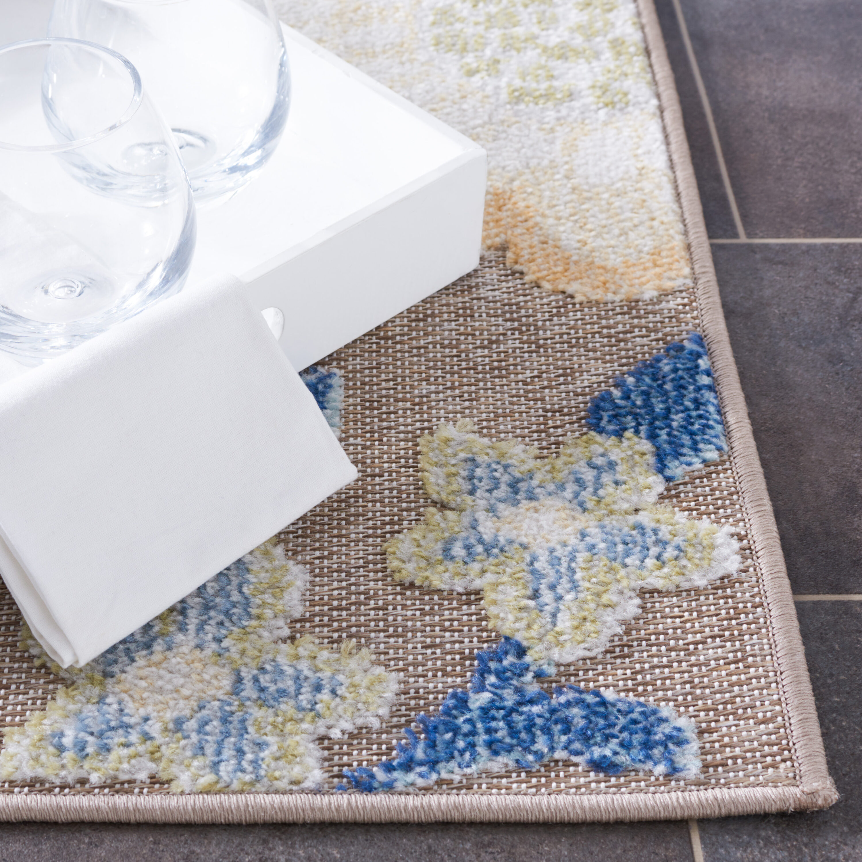 Sarasota Navy & Brown Floral Synthetic Area Rug - 59"x95"