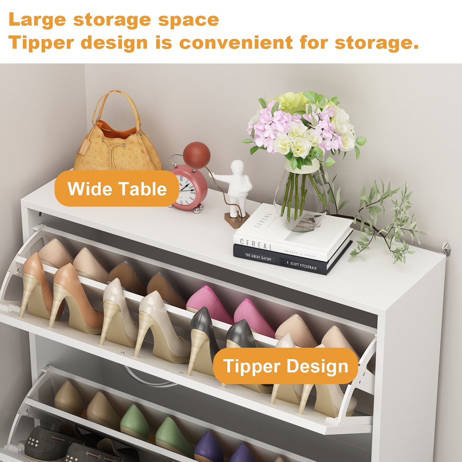 FUFU&GAGA 70.9-in H 8 Tier 14 Pair White Wood Shoe Cabinet in the Shoe  Storage department at