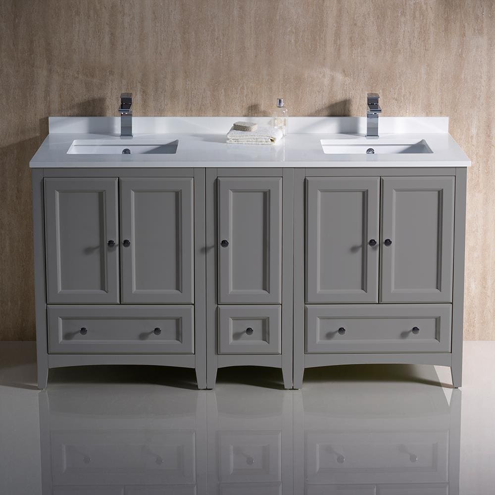 Fresca FCB20-241224GR-CWH-U Oxford 60-in Gray Undermount Double sink Bathroom Vanity with White Quartz Top