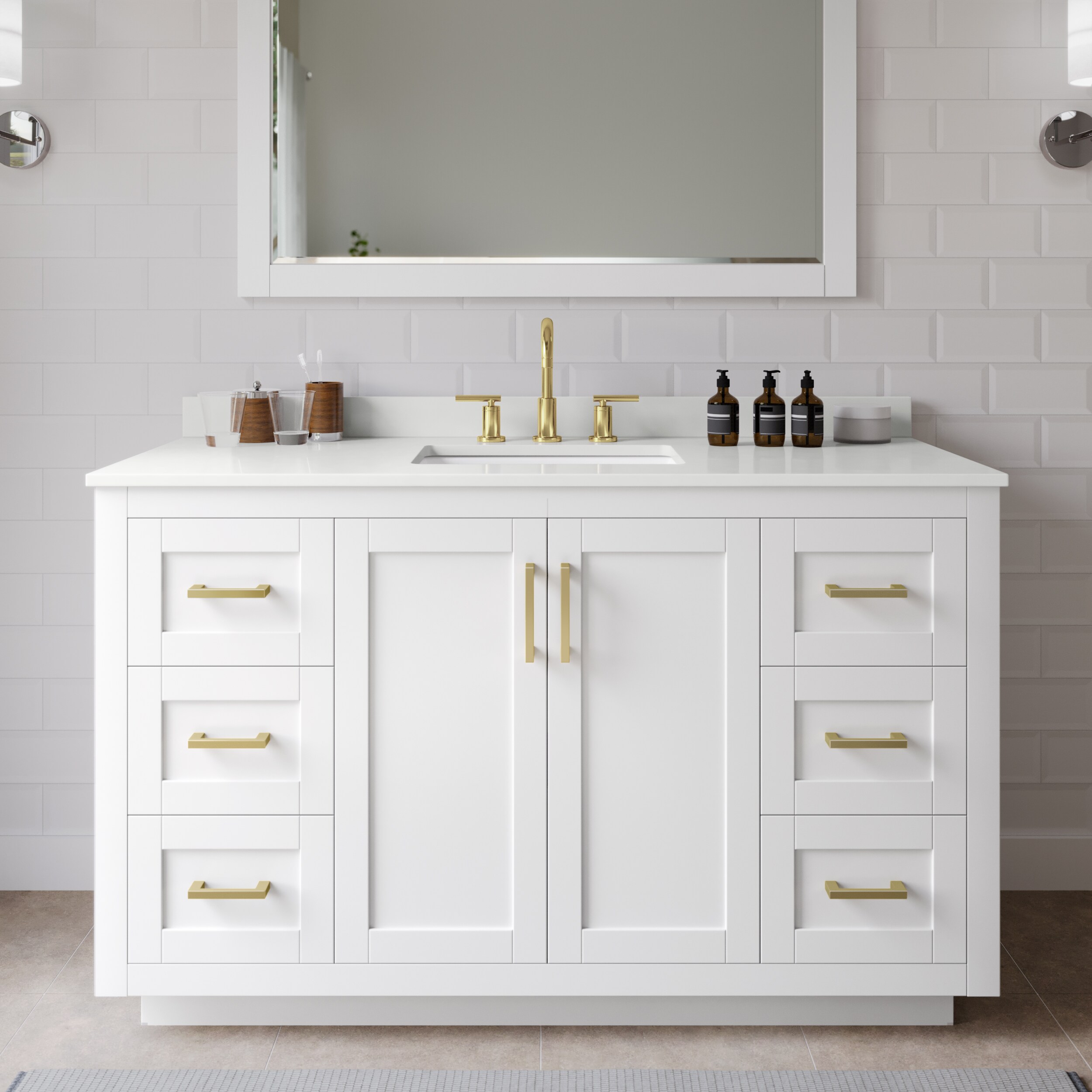 Wyndham Collection WCF292954SWGWQUS3M46 Miranda 54-in White Undermount Single Sink Bathroom Vanity with White Quartz Top (Mirror Included)