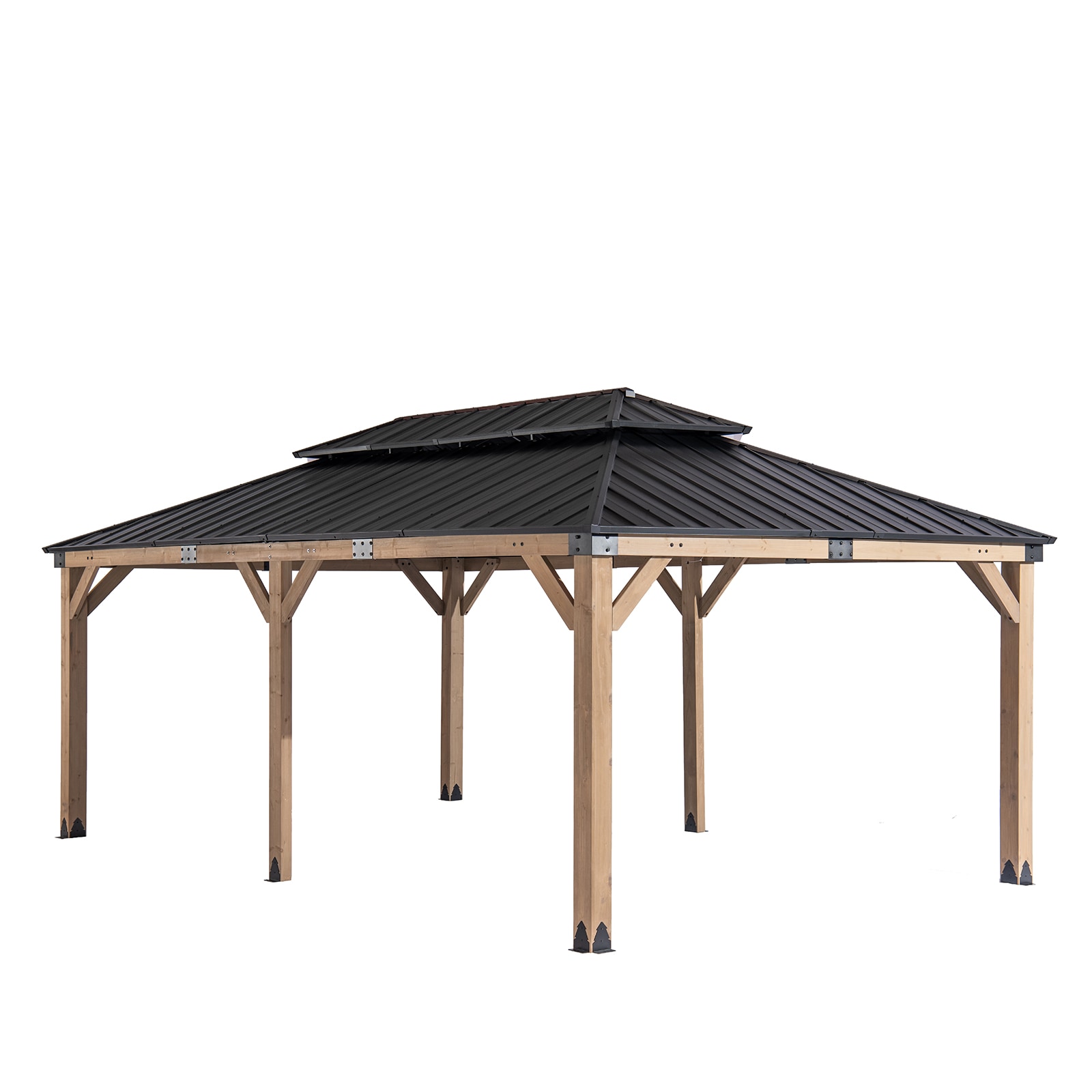 StarEcho W1434D1220-G Black/Yellow Rectangle Gazebo with Hardtop Steel Roof