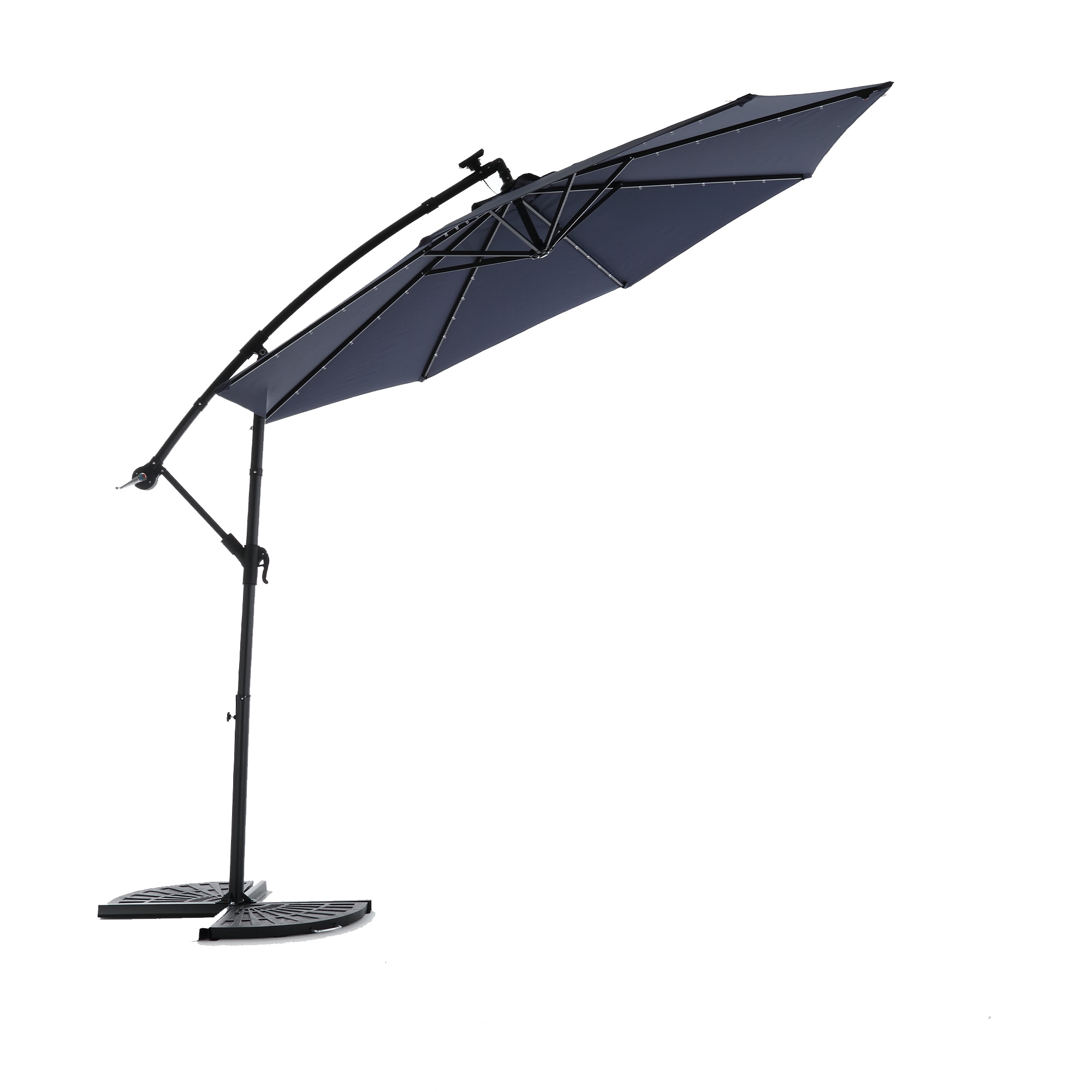 AAZJ JHI-W640140292 10-ft Steel Blue Crank Offset Patio Umbrella with Lights with Base