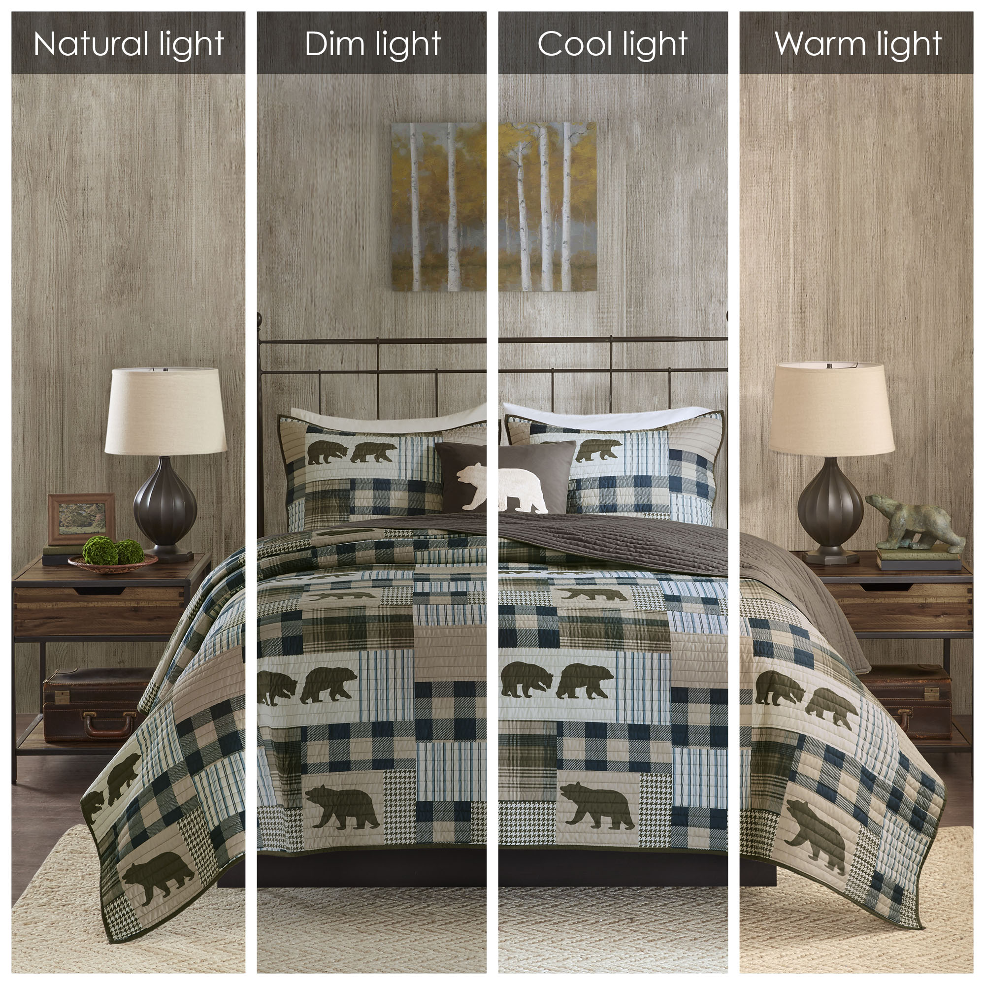 Brown and Blue Reversible Full Microfiber Quilt Set