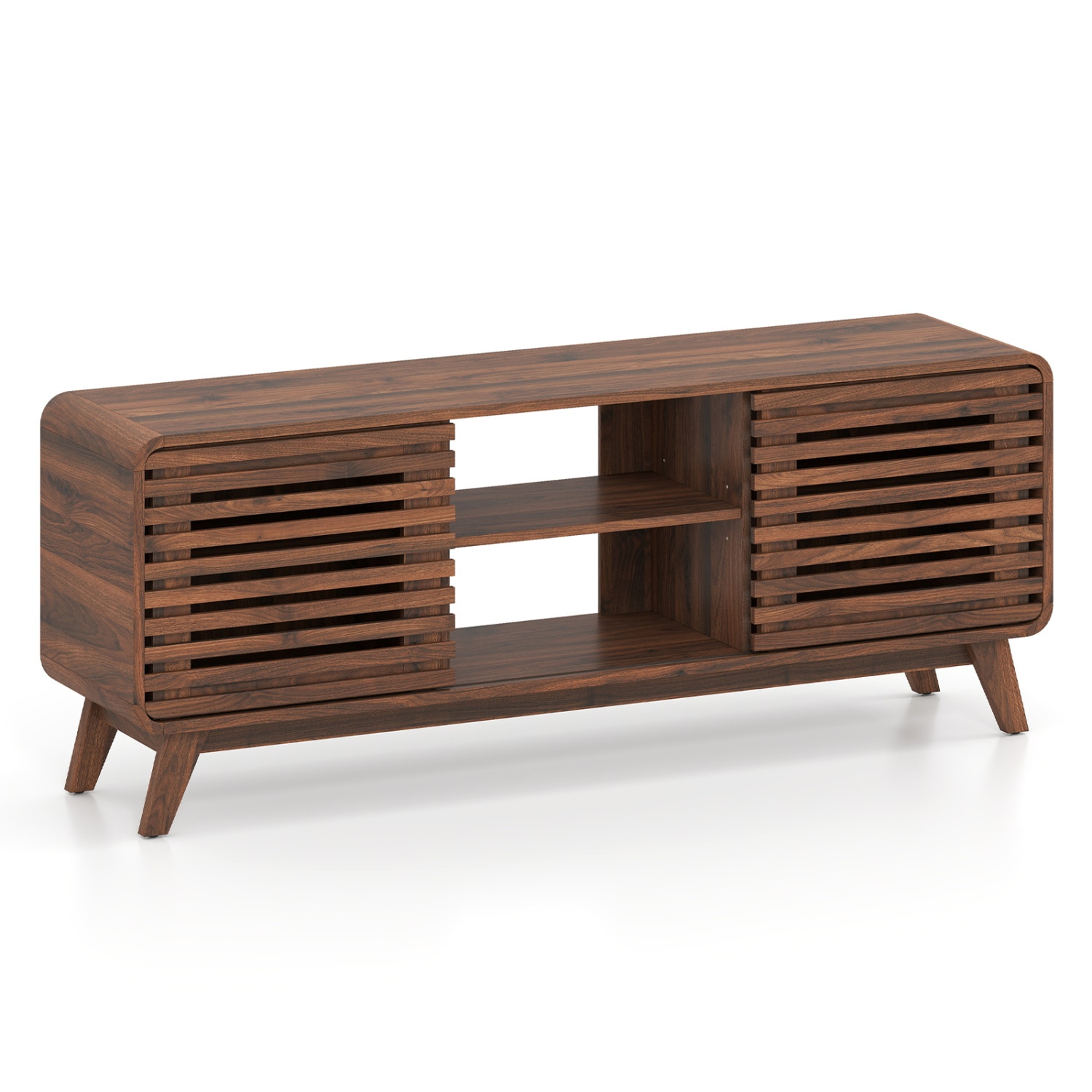 Slickblue - Mid Century Modern Walnut Entertainment Center Cabinet (Accommodates TVs Up to 65-in)...