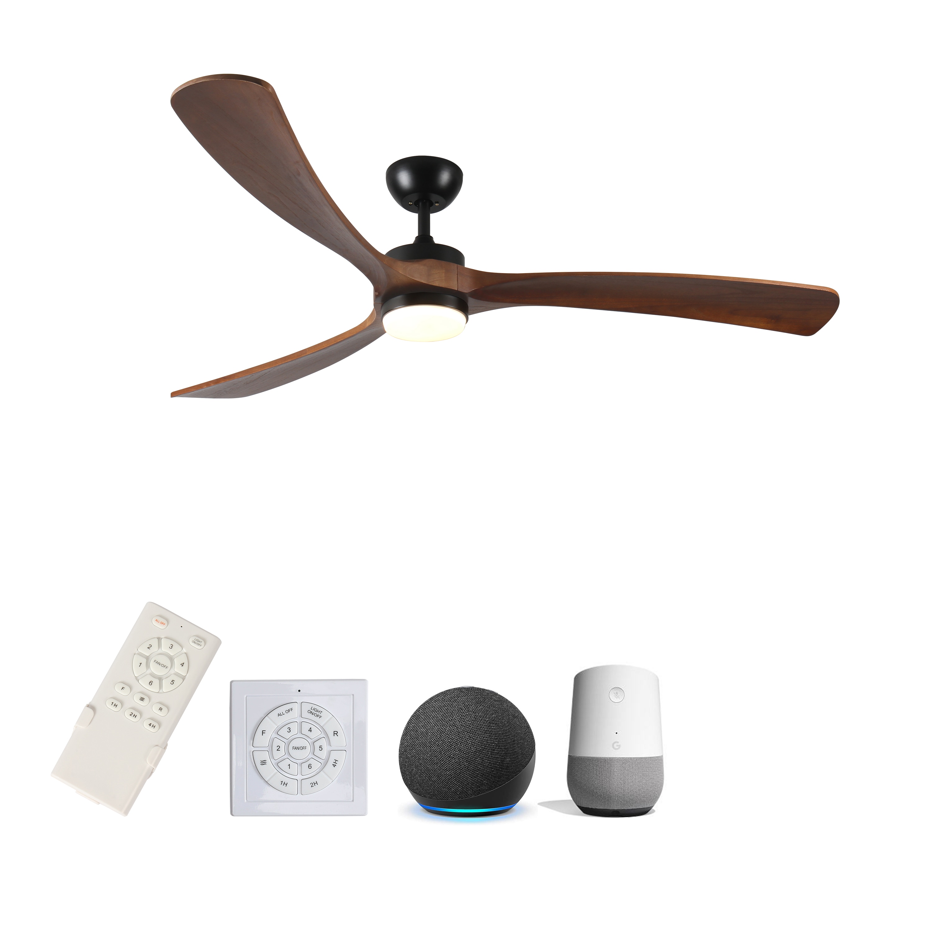 WELLFOR GYH60-1015-5BK 72-in Integrated LED Black with Brown Blades Ceiling Fan With Light - Remote Included ( 3 -Blade )