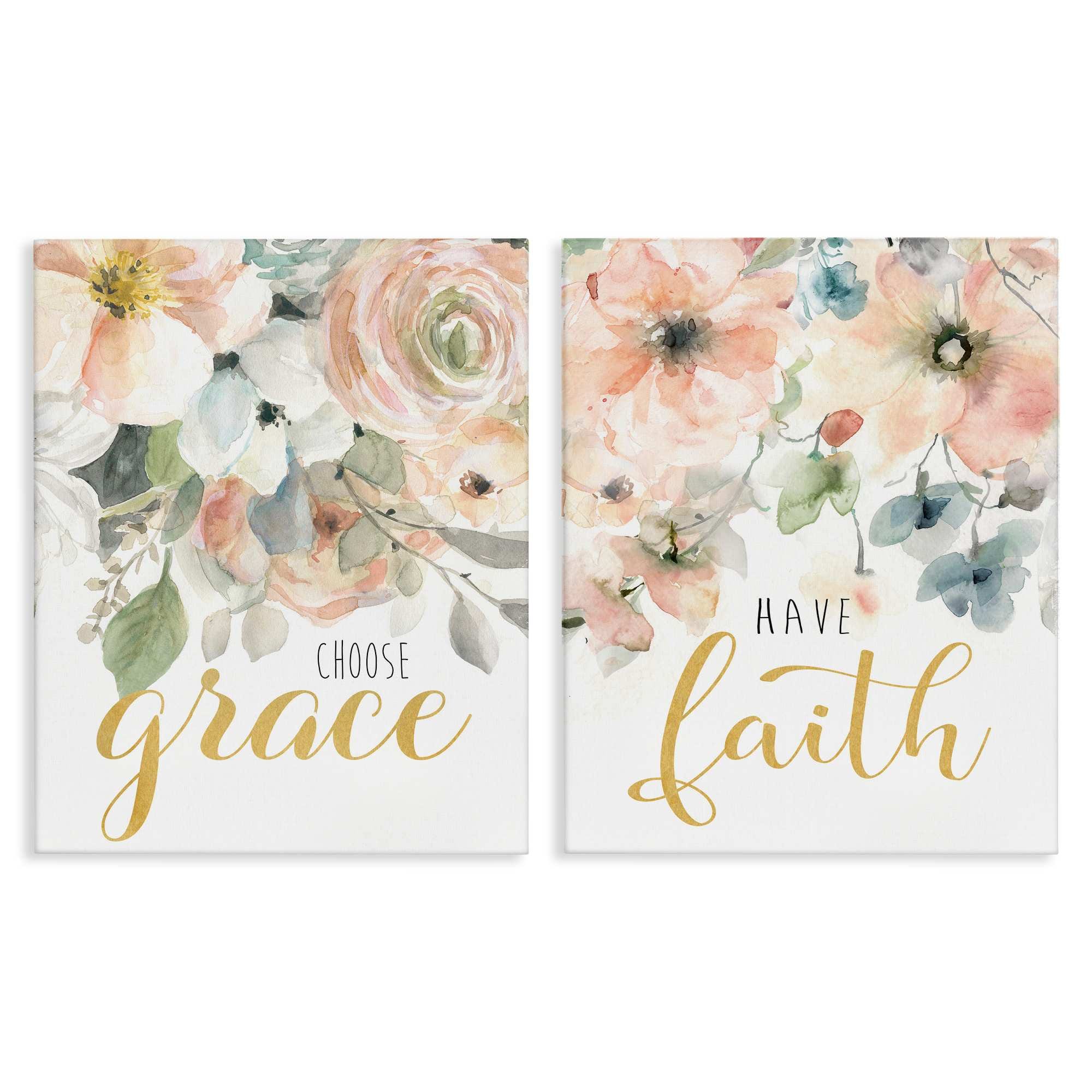 Stupell Industries B2-739-CN-2PC-16X20 Spiritual Phrases on Florals 2 Piece Canvas Wall Art Set By Carol Robinson 16 x 20
