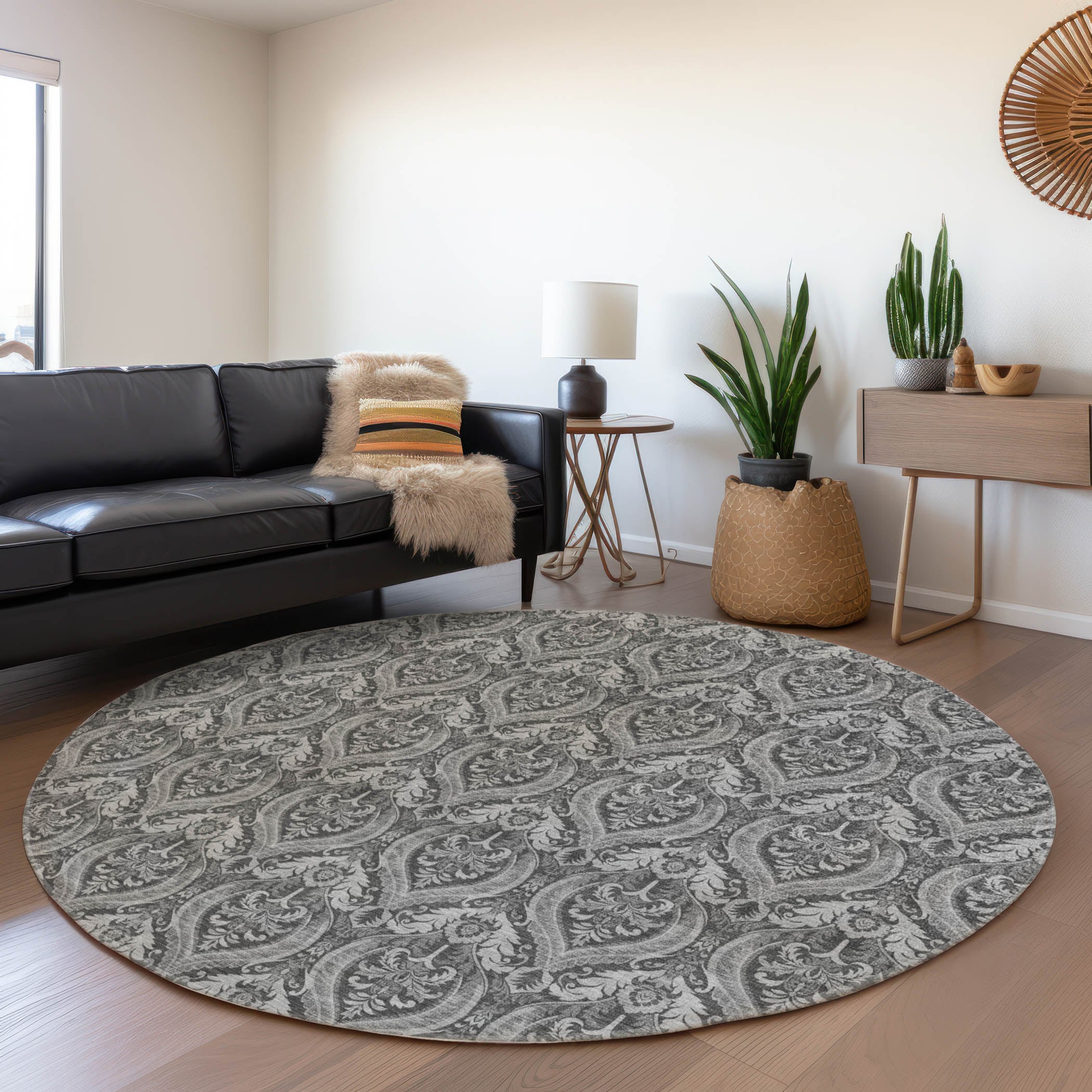 Addison Rugs ACN572GY8RO Chantille ACN572GY 8 x 8 (ft) Polyester Gray Round Indoor/Outdoor Abstract Machine washable Area rug