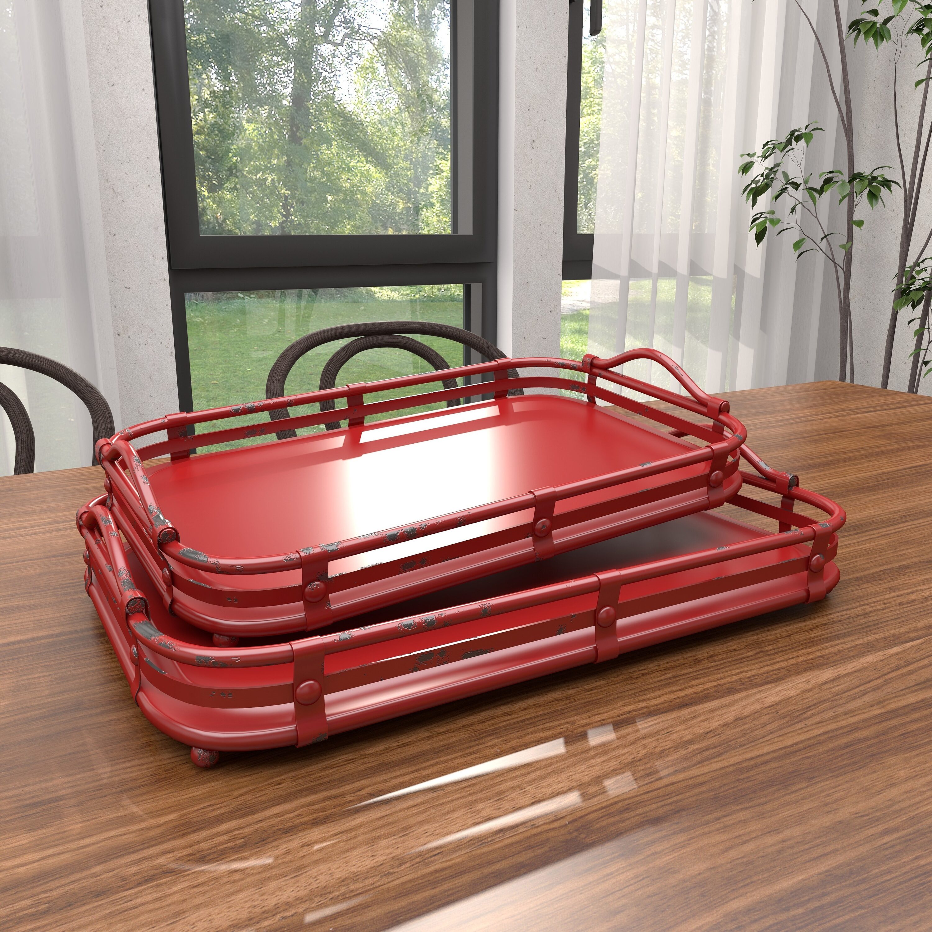 Red shop metal tray