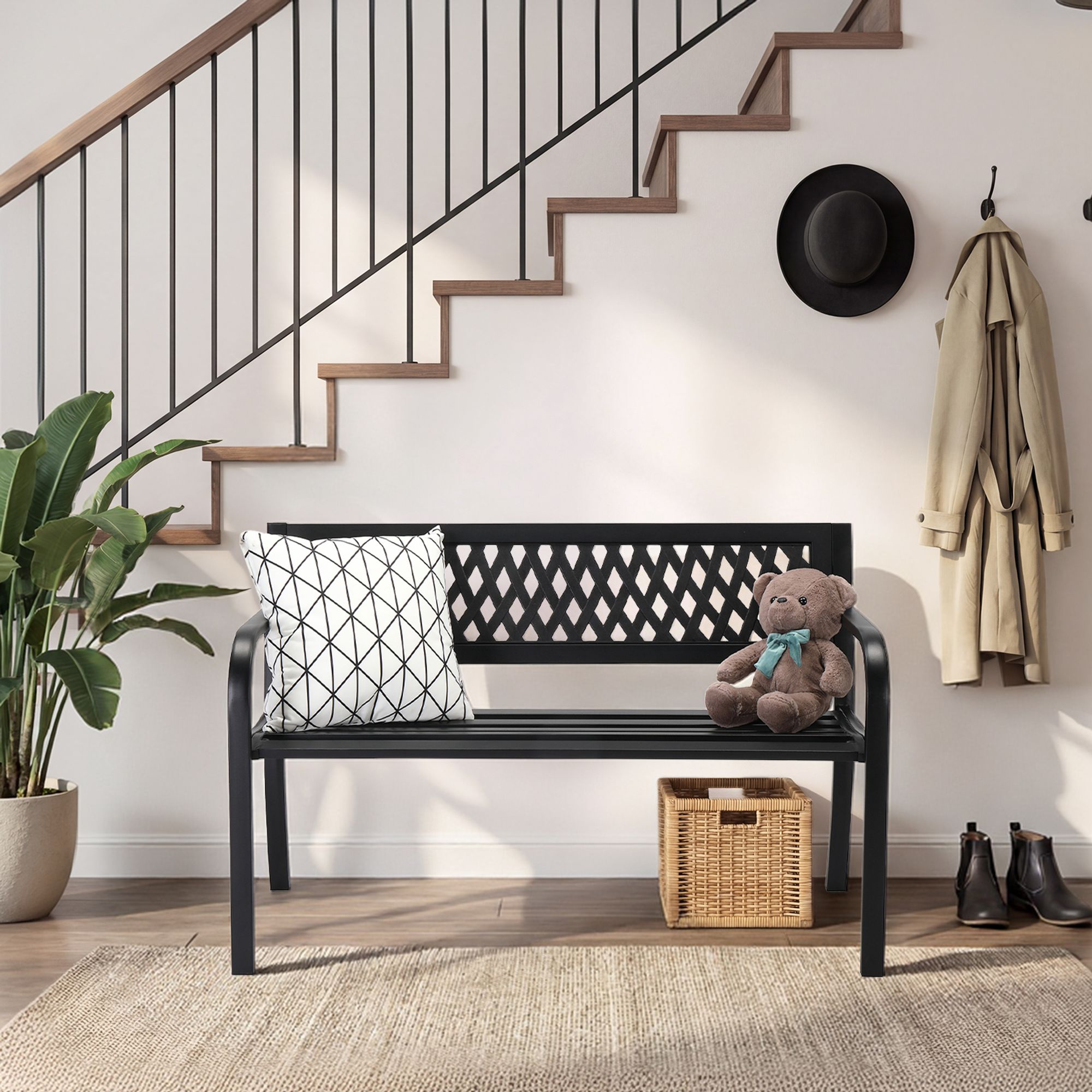 Winado - 47 in. Black Iron Outdoor Bench