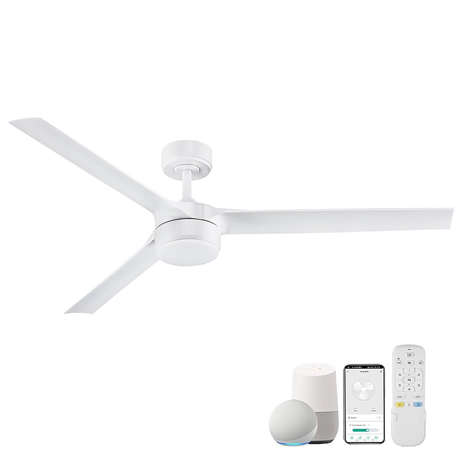 Yardreeze YJDHM2209 52-in Color-Changing Integrated LED Smart White with ABS Blades Ceiling Fan With Light - Remote Included ( 3 -Blade )