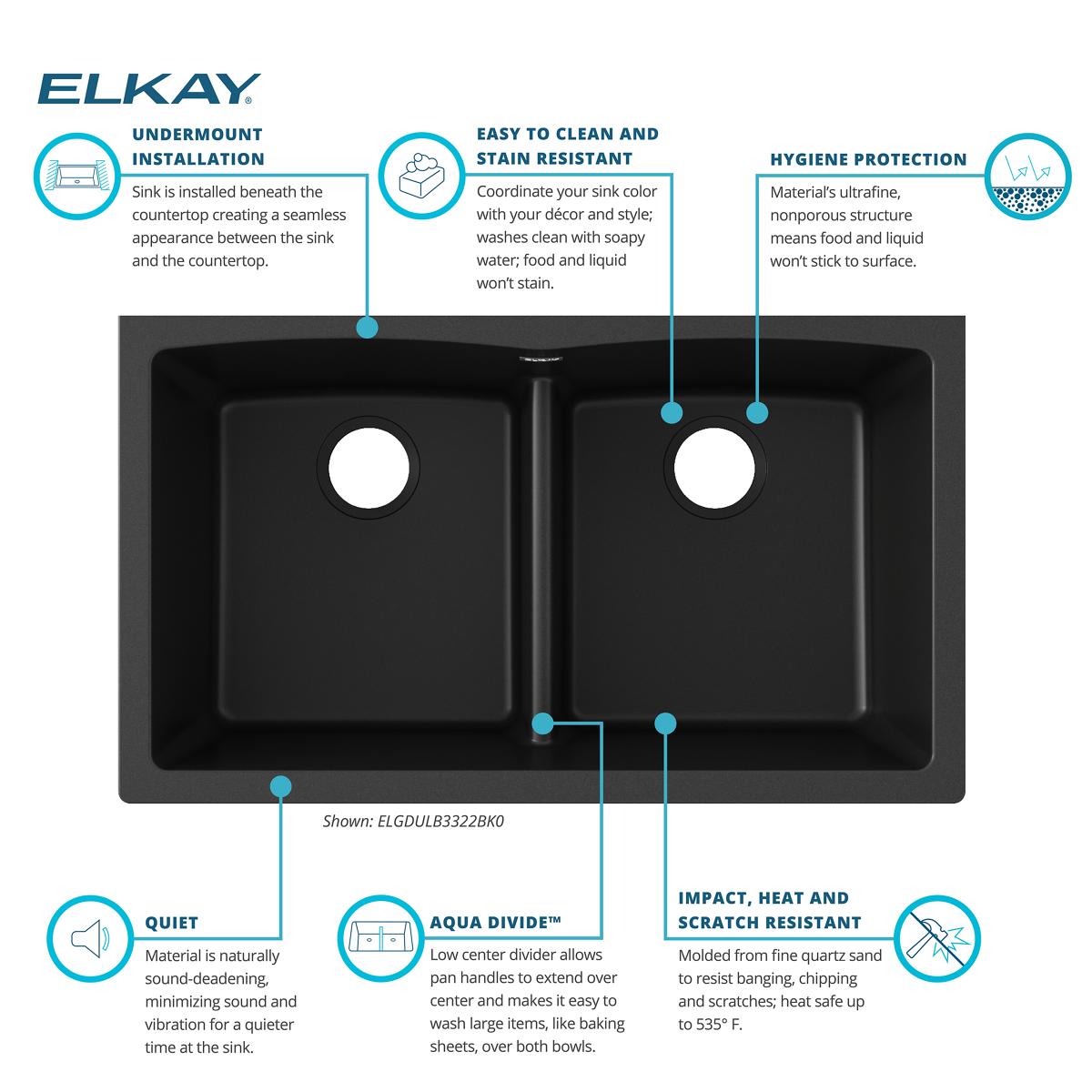 Black Quartz Double Bowl Undermount Kitchen Sink