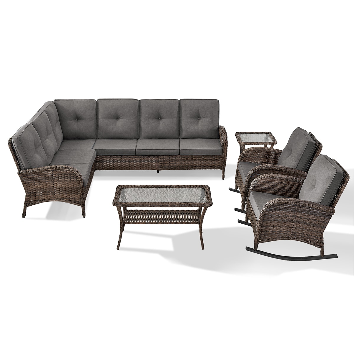 Rilyson FS08613050-3 KEY WEST 5 -Piece Woven Patio Conversation Set with Gray Cushions