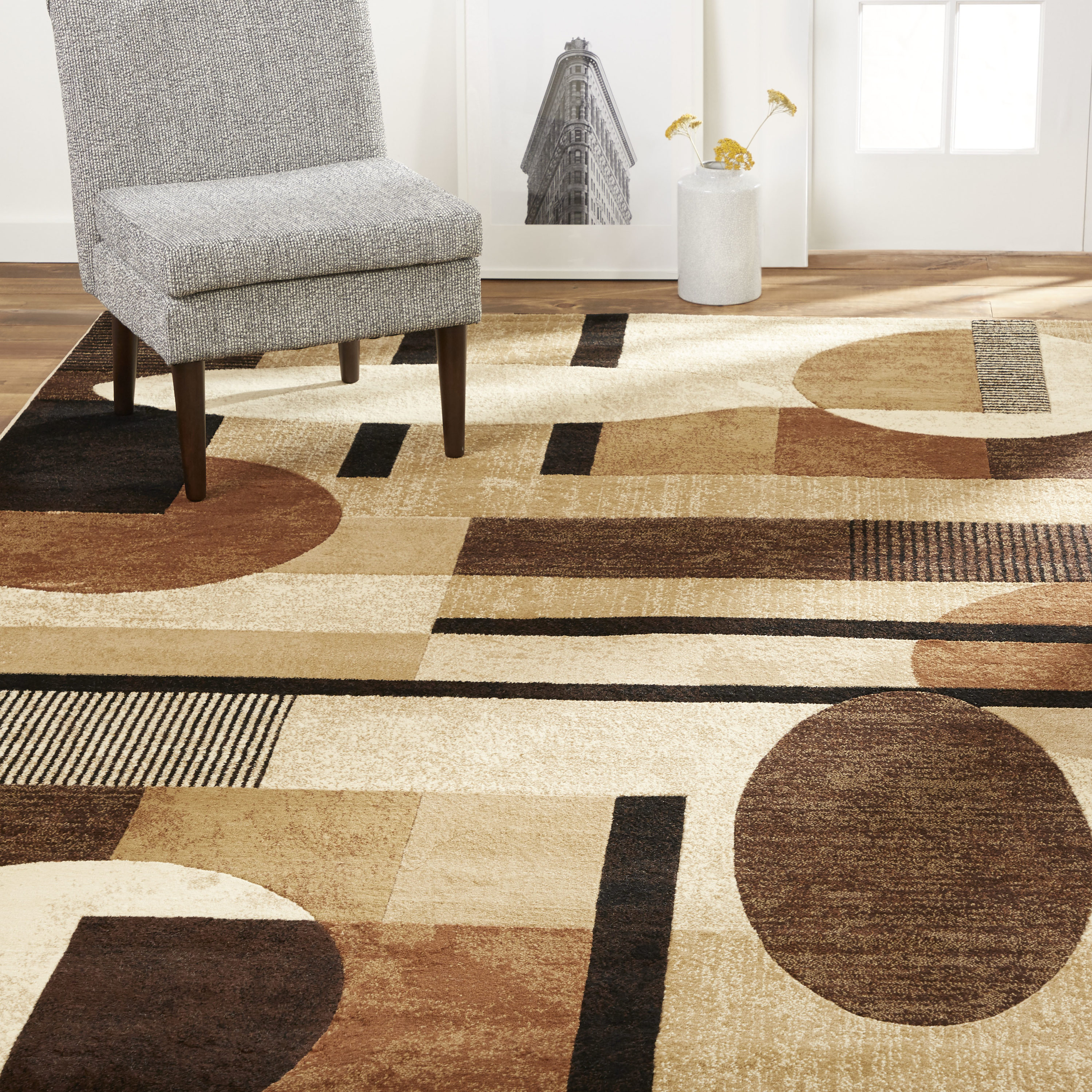 Brown and Beige Geometric Synthetic 8' x 10' Area Rug