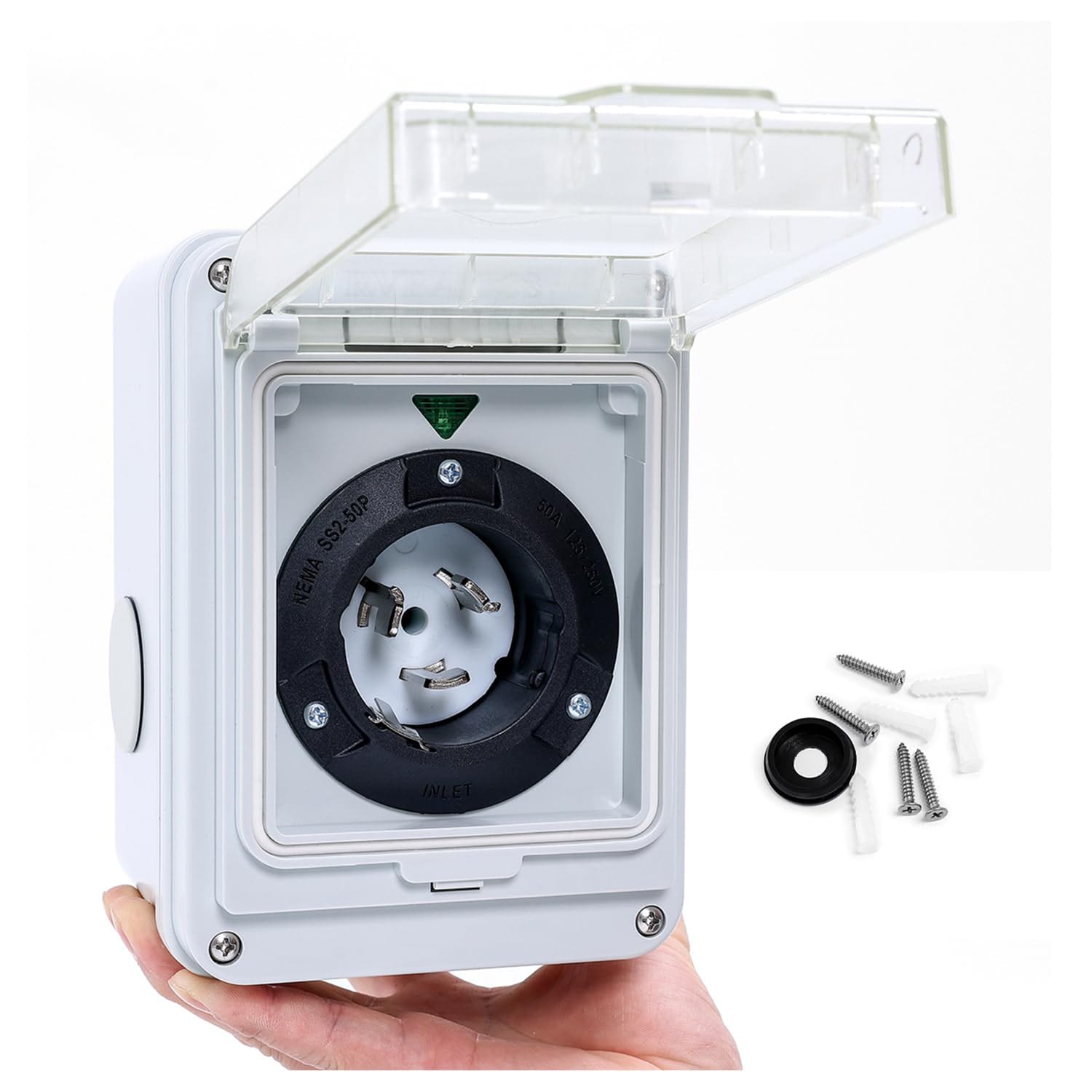 Anqtovp  50 Amp Generator Inlet Box NEMA SS2-50P Outdoor Electrical Power Inlet with Weather Resistant Housing durable home