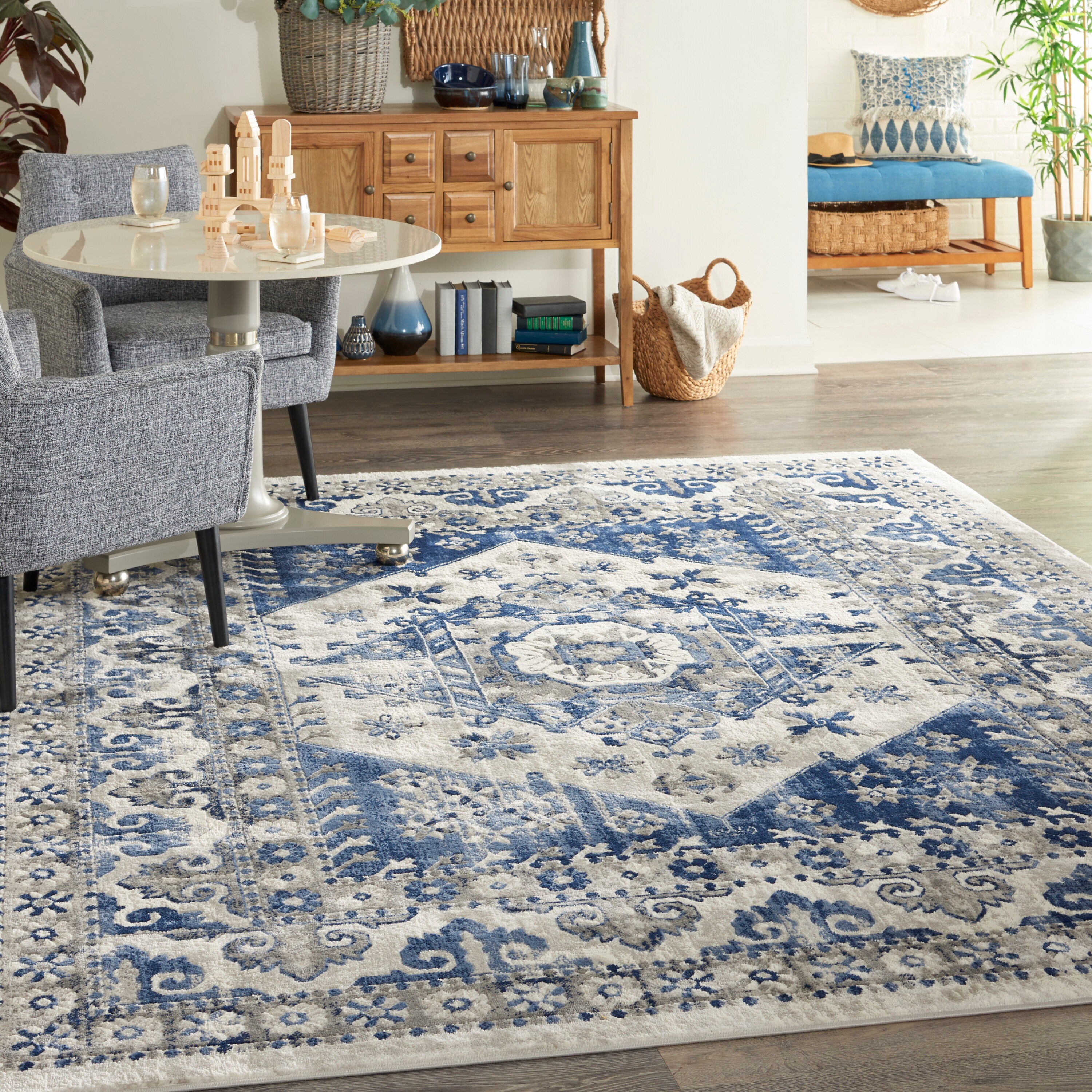 Nourison 99446795885 Cyrus 8 x 10 (ft) Loomed Polypropylene Ivory blue Rectangular Indoor Area rug