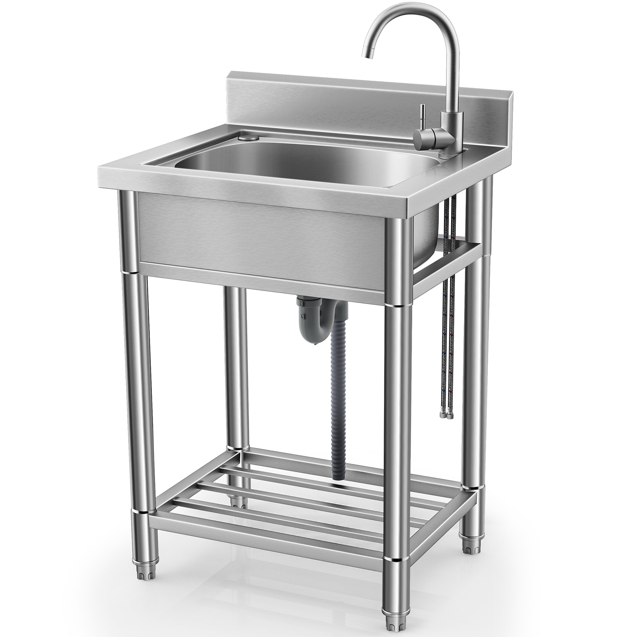 Wildaven MSWK041 54.99-in x 61.01-in 1 -Basin Stainless steel Freestanding Utility tub with Drain with Faucet