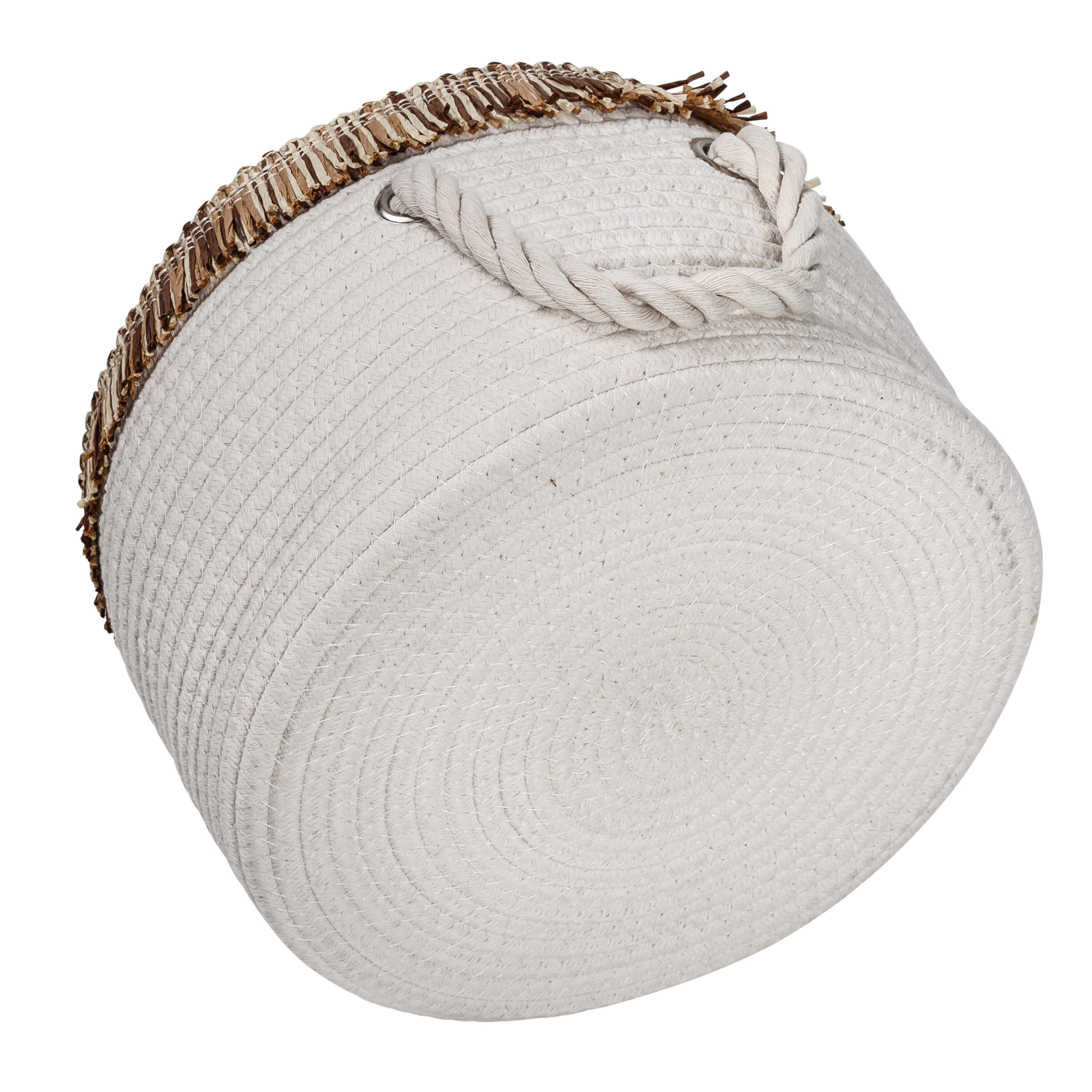 Set of 3 White Cotton Rope Round Baskets with Fringe