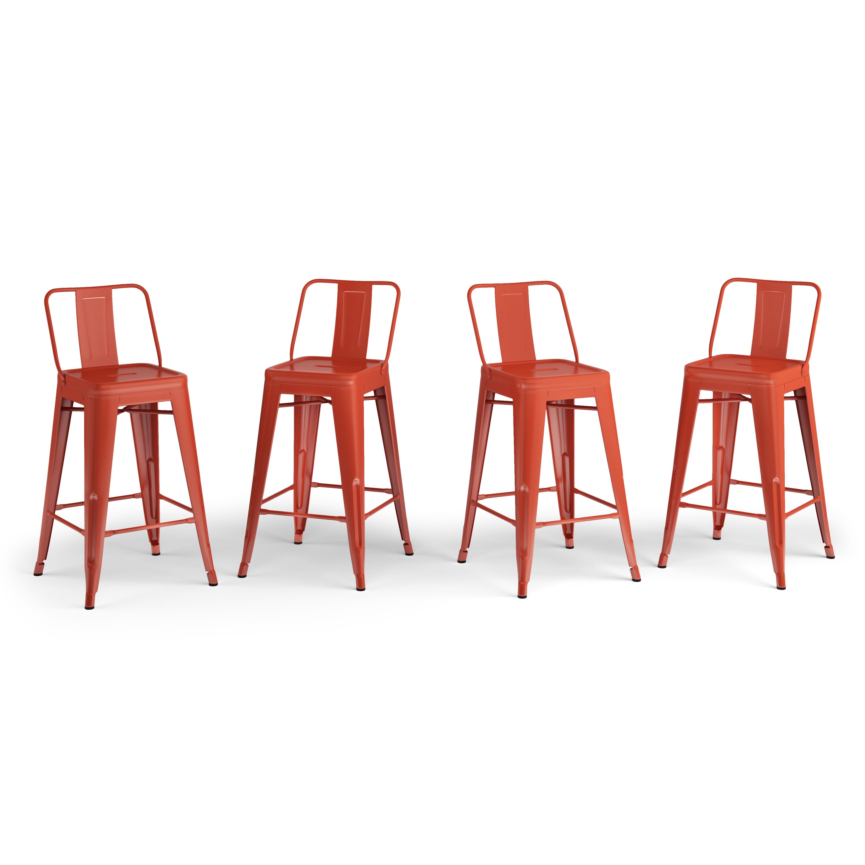 Simpli Home AXCRAY24-04-OR Rayne 4 -Set Orange 24.2-in H Counter height Square seat Metal Bar Stool and Back