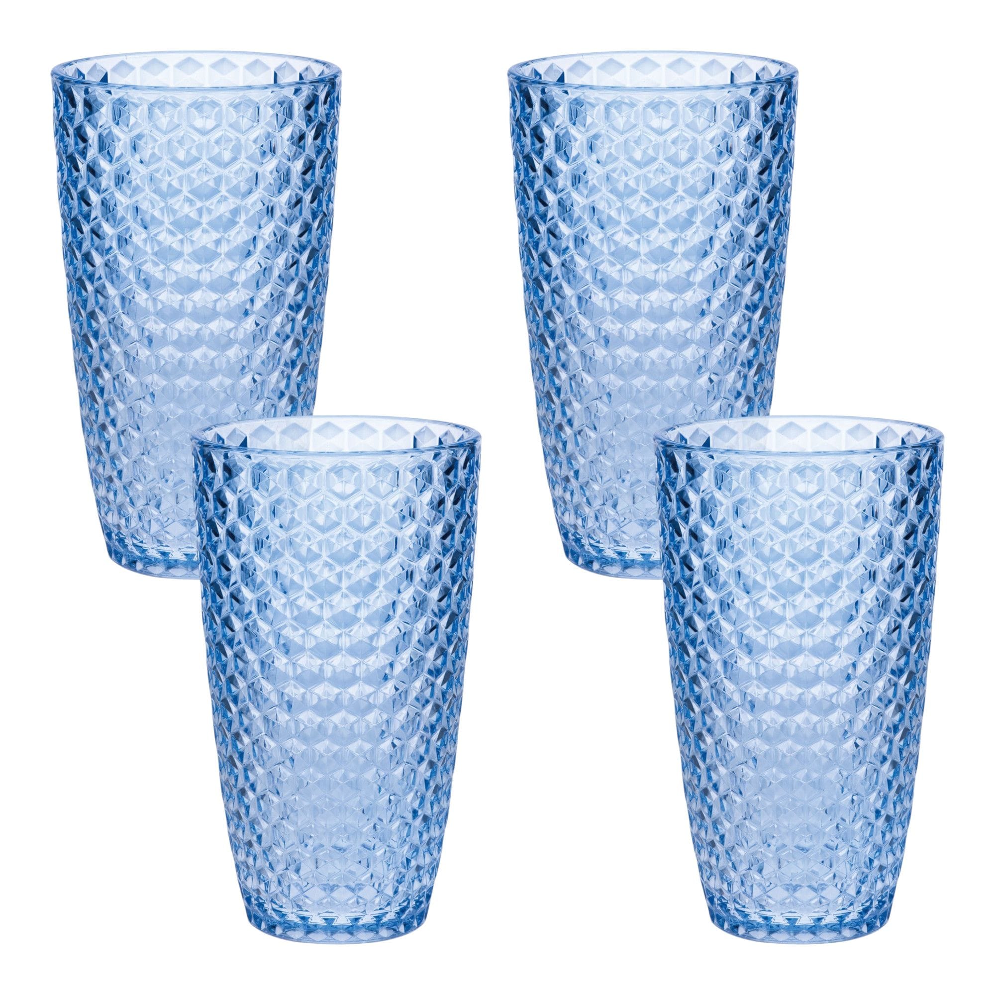 Slickblue 9 oz Acrylic Blue Highball Glasses Stemless Cocktail Tumblers with Embossed Texture for Indoor Outdoor Beverage Serving 4-Pack