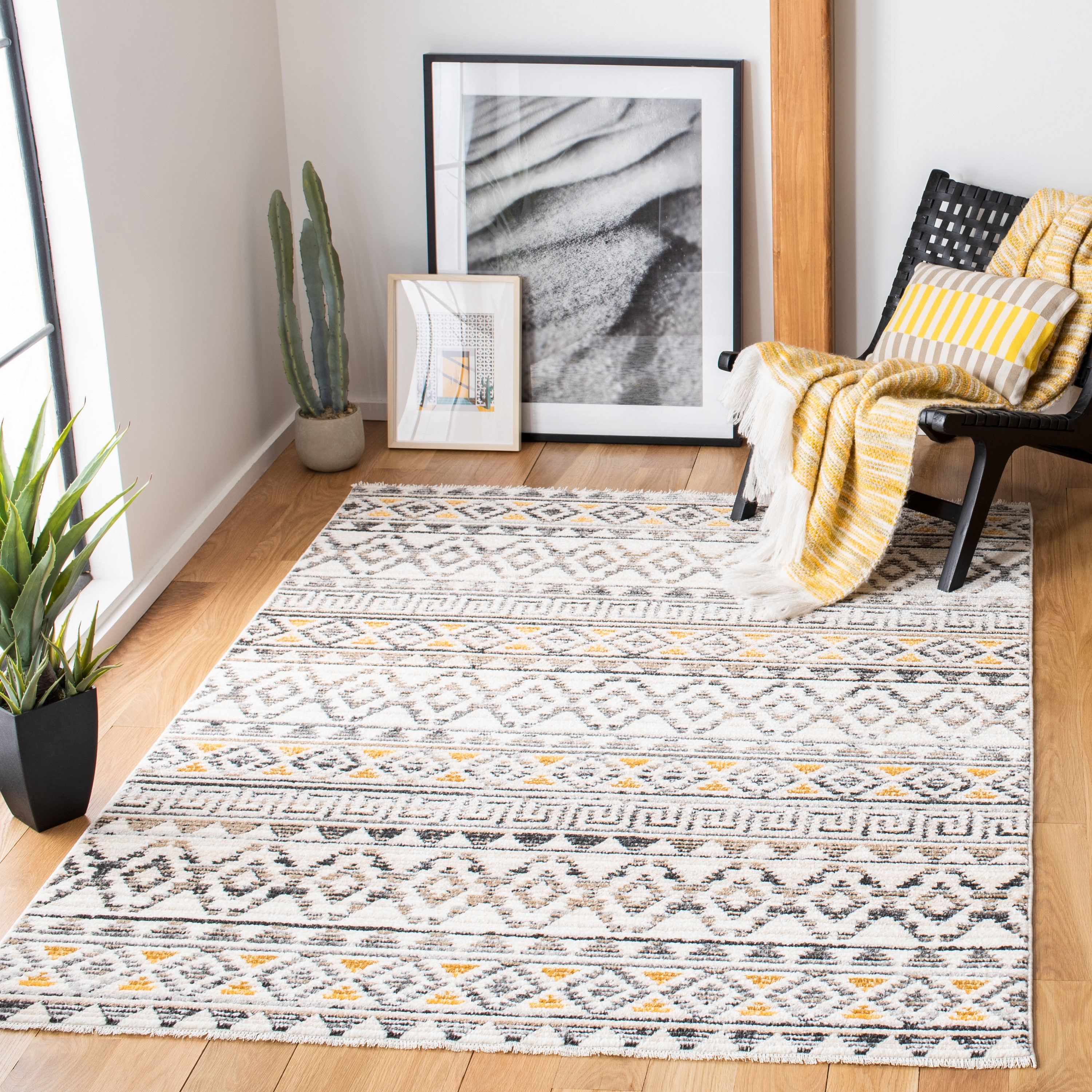 Safavieh SED883B-9 Sedona 9 x 12 (ft) Loomed Polypropylene Ivory/Charcoal Rectangular Indoor Abstract Bohemian/Eclectic Area rug