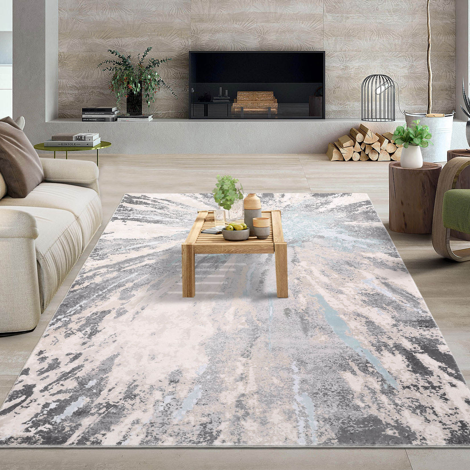 Garvee YXY-LO-PHO-15B1B31Q 8 x 10 (ft) Loomed Polyester Light Blue Rectangular Indoor Abstract Mid-Century Modern Machine washable Area rug
