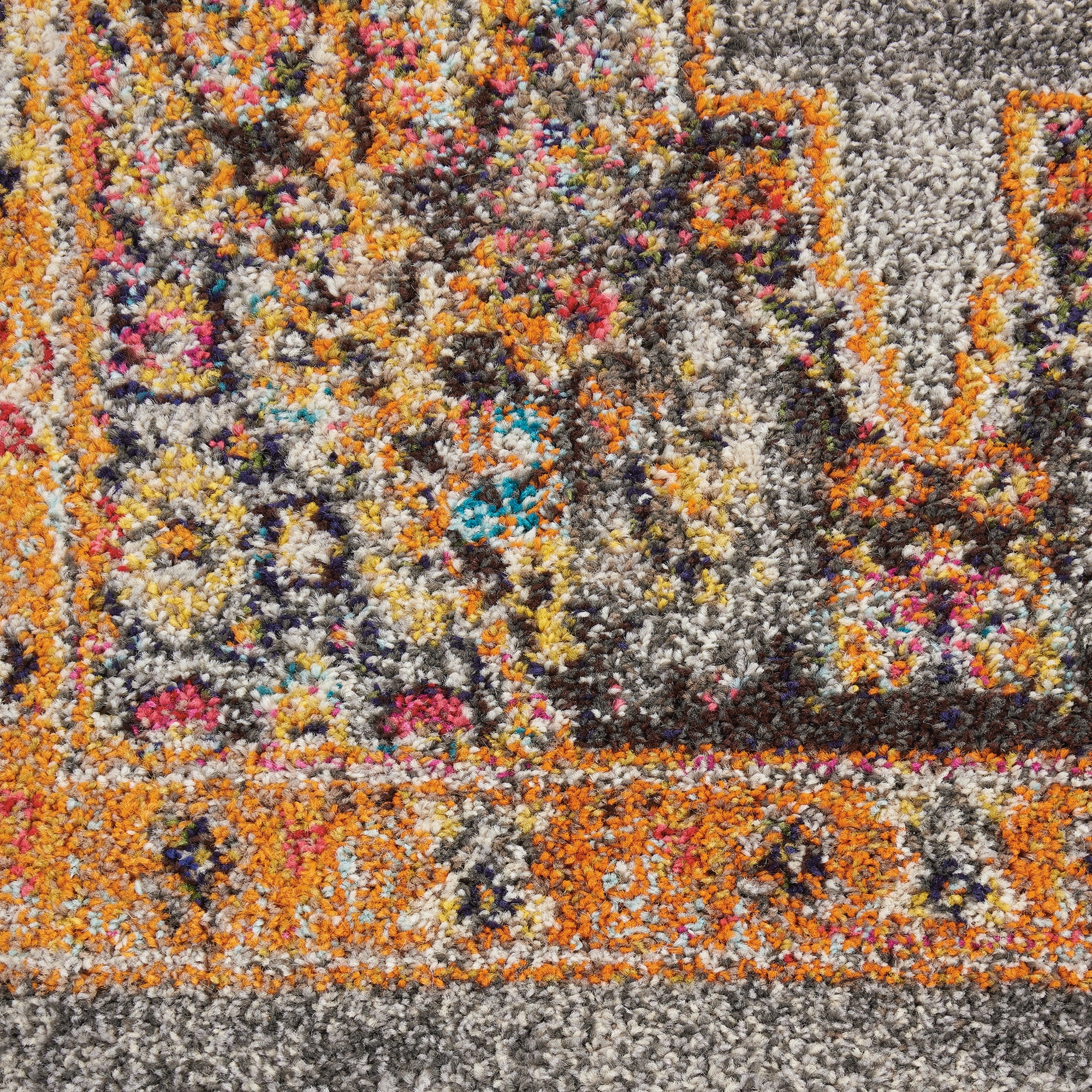 Nourison Passionate Gray and Orange Medallion Runner Rug