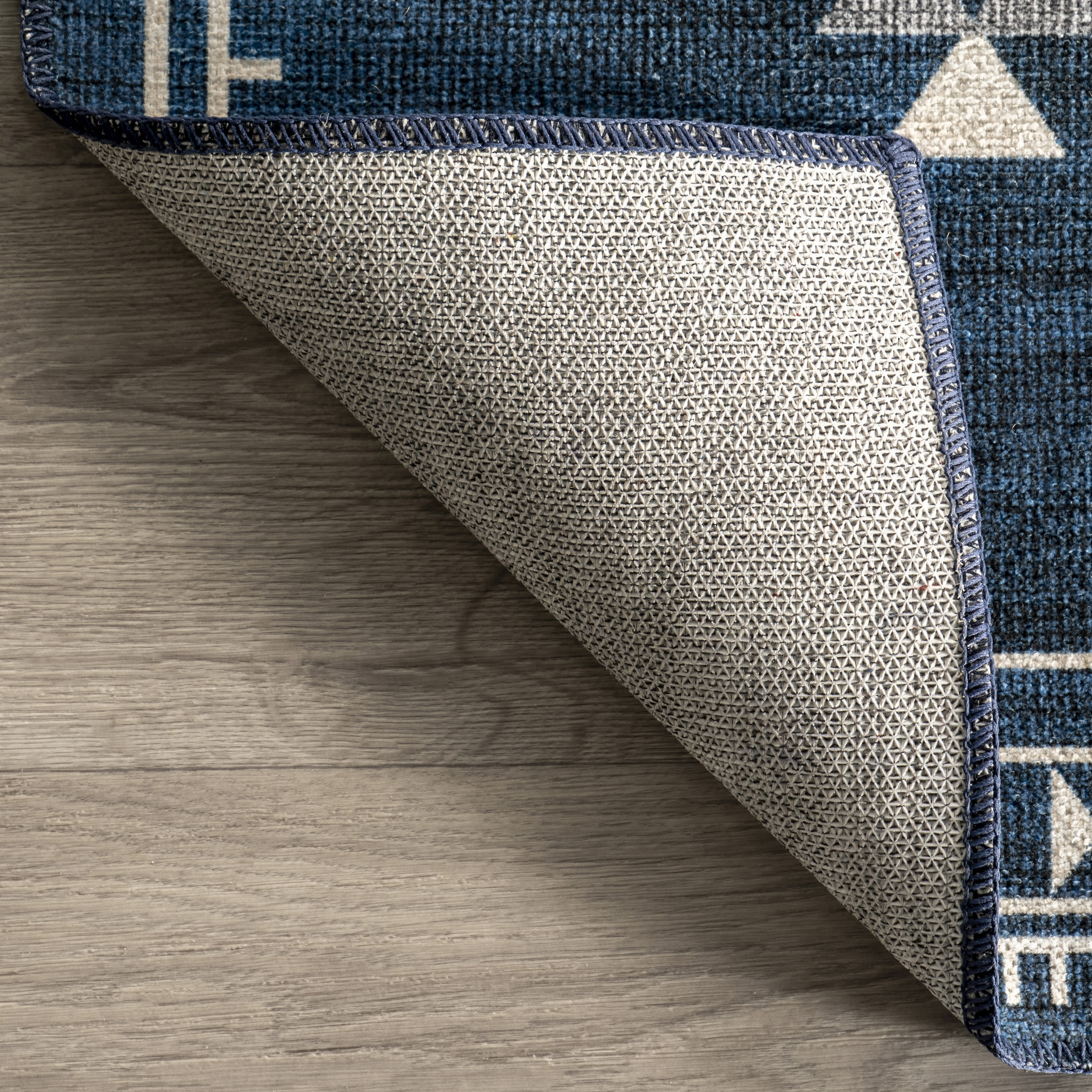 Navy Rectangular Reversible Washable Synthetic Area Rug, 3' x 5'