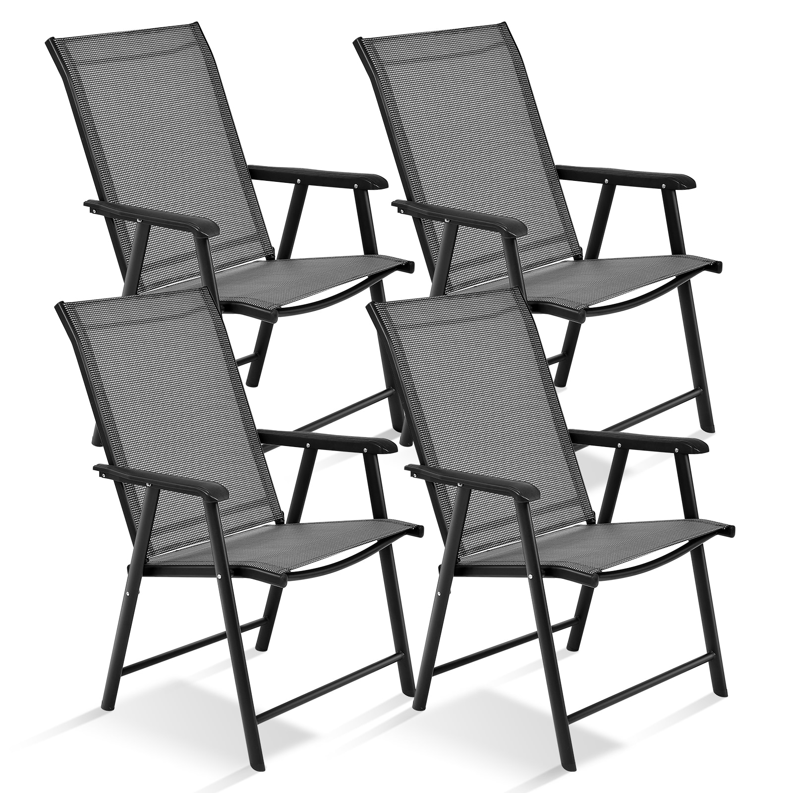 Slickblue D-CO-4-RG7903PO 2-Pack/ 4-Pack- Black/Gray Residential Folding Chair with Armrest Fabric Seat Patio Backyard Poolside Camping